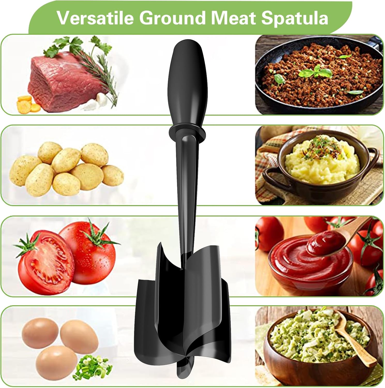 Meat Chopper, 5 Curve Blades Ground Beef Smasher, Heat Resistant Hambu