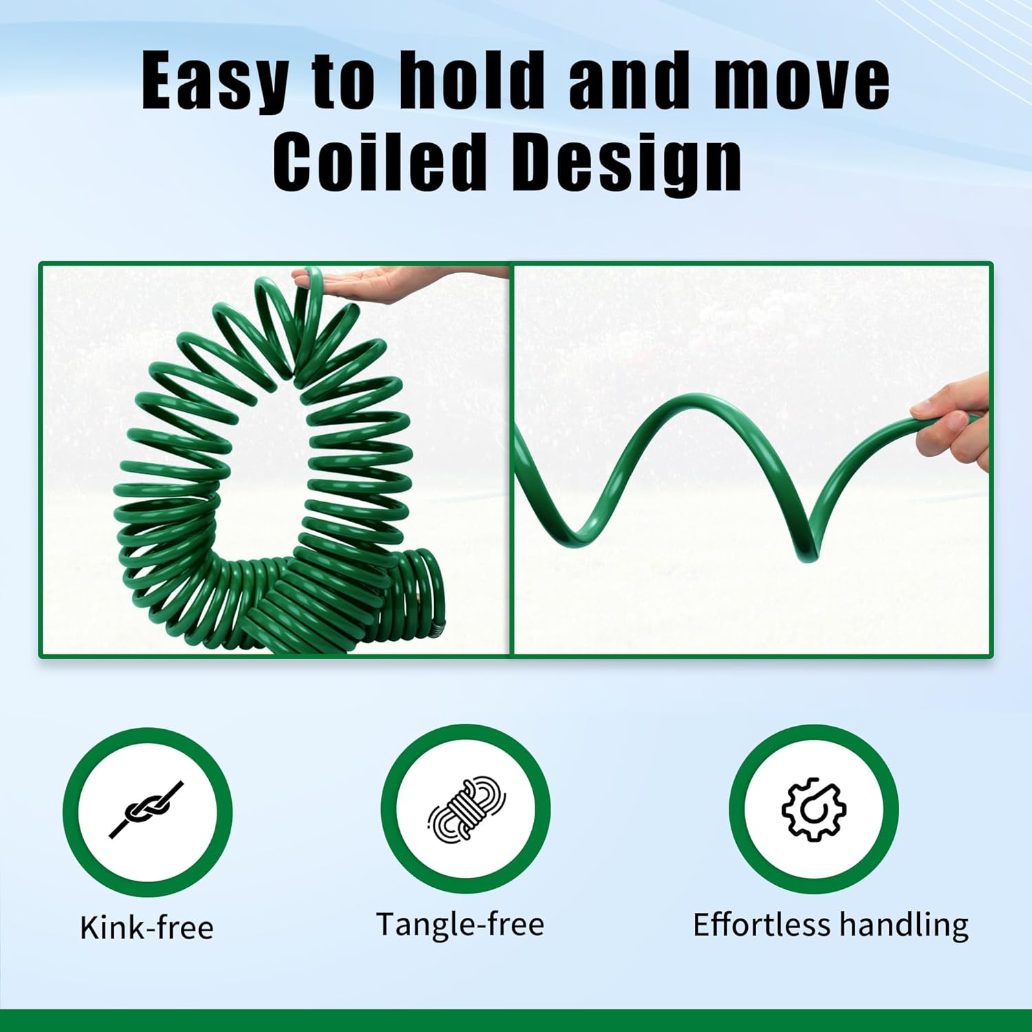 AUTOMAN Coil Garden Hose 50 ft, EVA Curly Water Hose with Brass Connec
