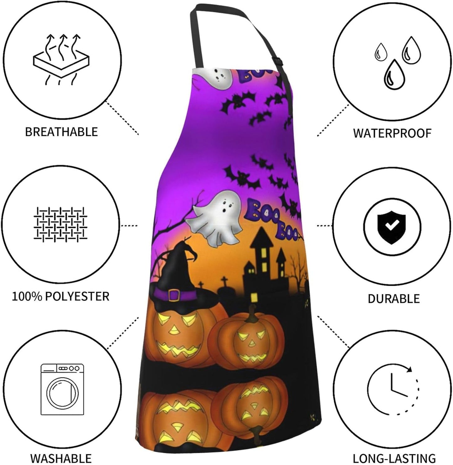 Halloween Owl Ghost Pumpkin Print 28 x 33in Waterproof Apron with Pockets Fashionable Versatile Smock for Baking