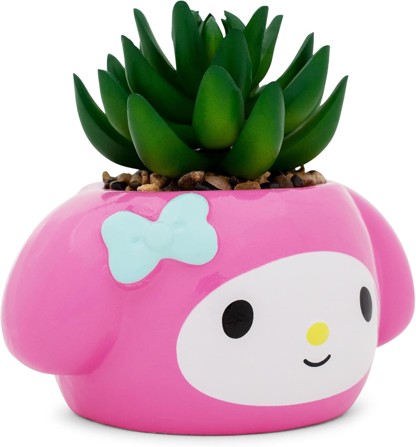 Toynk Sanrio My Melody 3-Inch Sculpted Ceramic Mini Planter with Artificial Succulent | Cute Flower Pot, Faux Indoor Plants