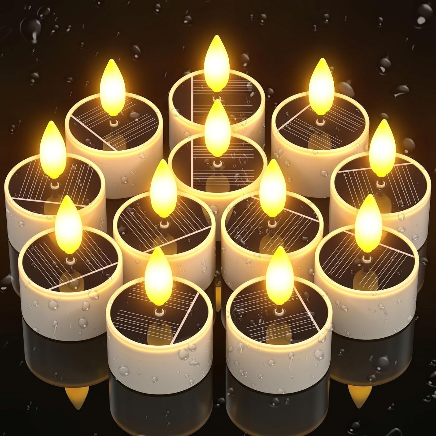 PChero 12 Pack Solar Tea Lights Outdoor Waterproof, Small Solar Lights with Dusk to Dawn Sensor, LED Tealight Candles for Lantern Garden Camping Outside Patio Home Decor,1.5" x 2.1"