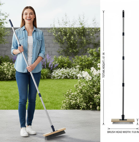 Heavy Duty Wire Broom,Stainless Steel Wire Scrub Brush with Long Handle,Perfect for Cleaning Weeds and Moss from patios, Decks, Gardens, Concrete, garages, and More(59in)
