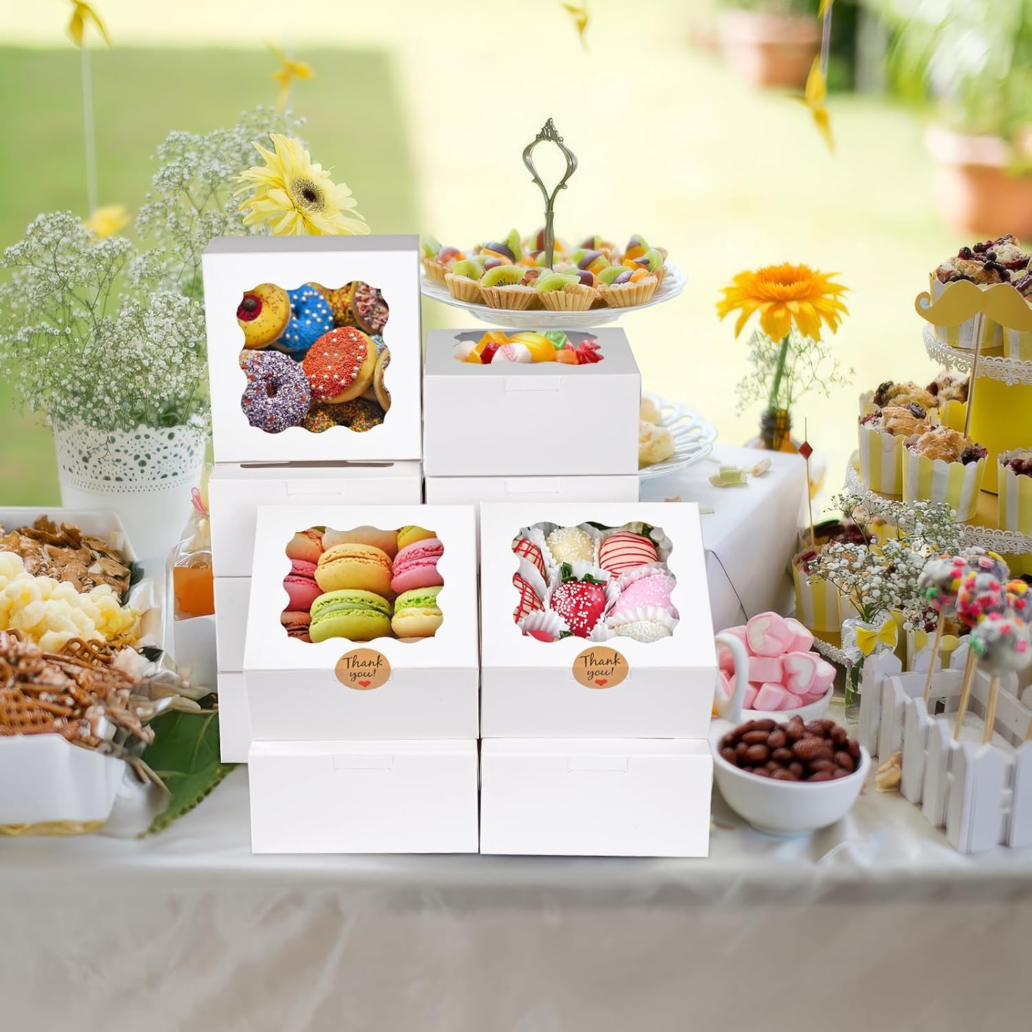WINKIO 12 Pieces Cookie Boxes with Window, 6×6×3 Inches Treat Boxes fo