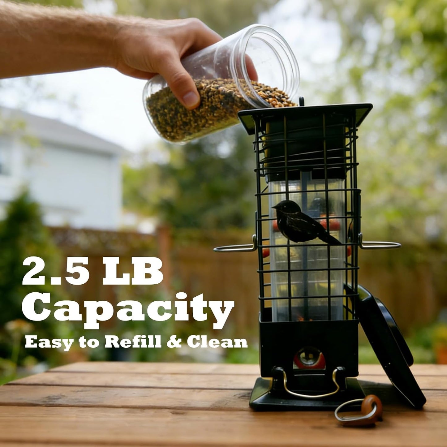 Squirrel Proof Bird Feeders Outdoor Hanging Metal Feeder, 4 Ports for Wild Birds | Weather-Resistant, 2.5 LB Capacity, Ideal for Family Yards & Gardens