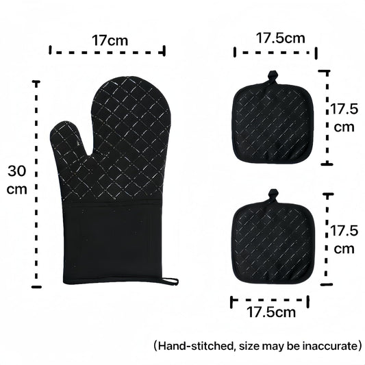 Oven Mitts and Pan Racks 4-Piece Set, Extended Kitchen Oven Mitts and Pan Racks, Heat Resistant 500 °F, Silicone Non-Slip Surface for Baking and Cooking (Black)