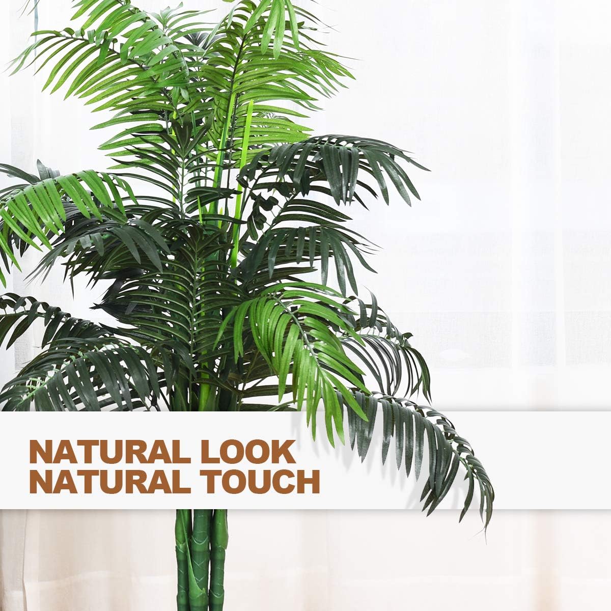 Goplus Artificial Palm Tree, 3.5 Feet Tall Potted Fake Greenery Tropical Plant, Faux Floor Tree for Indoor Outdoor Home Living Room Decor