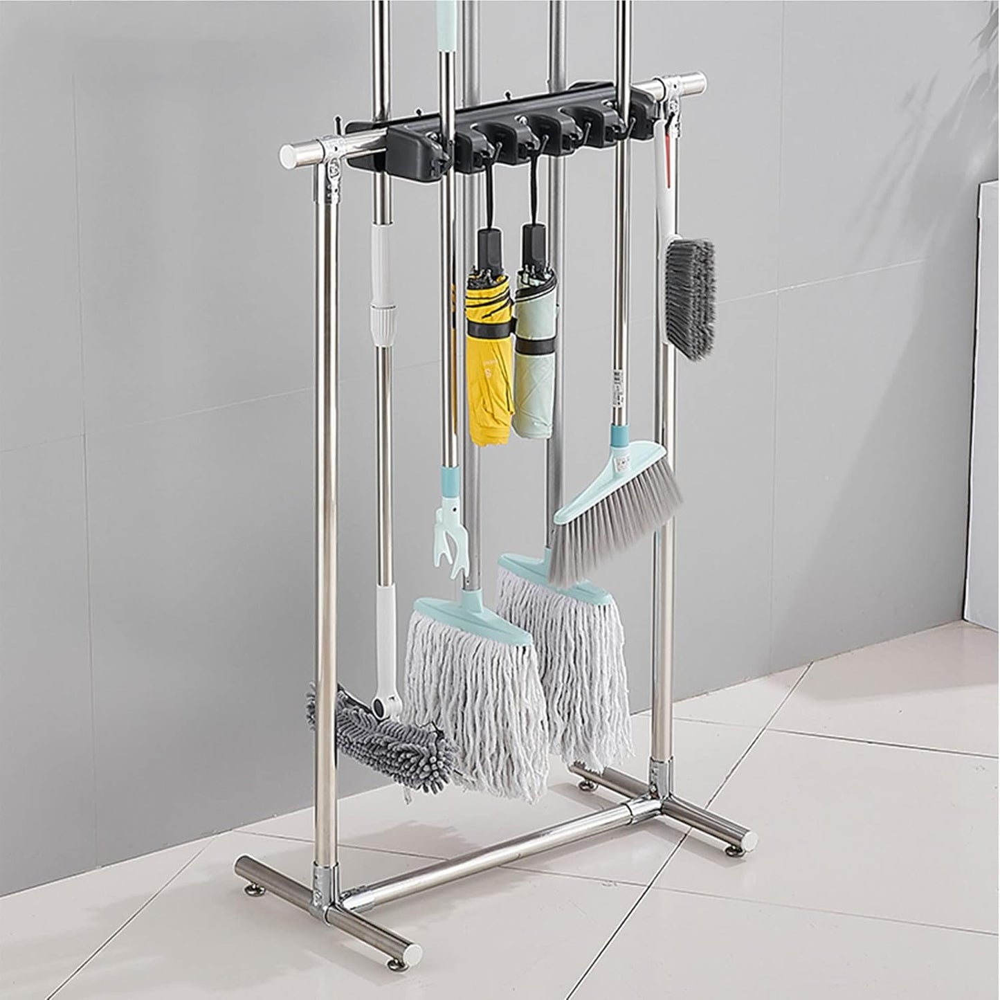 Utility Holder for Mops and Brooms,Movable Floor-Mounted Commercial Mo