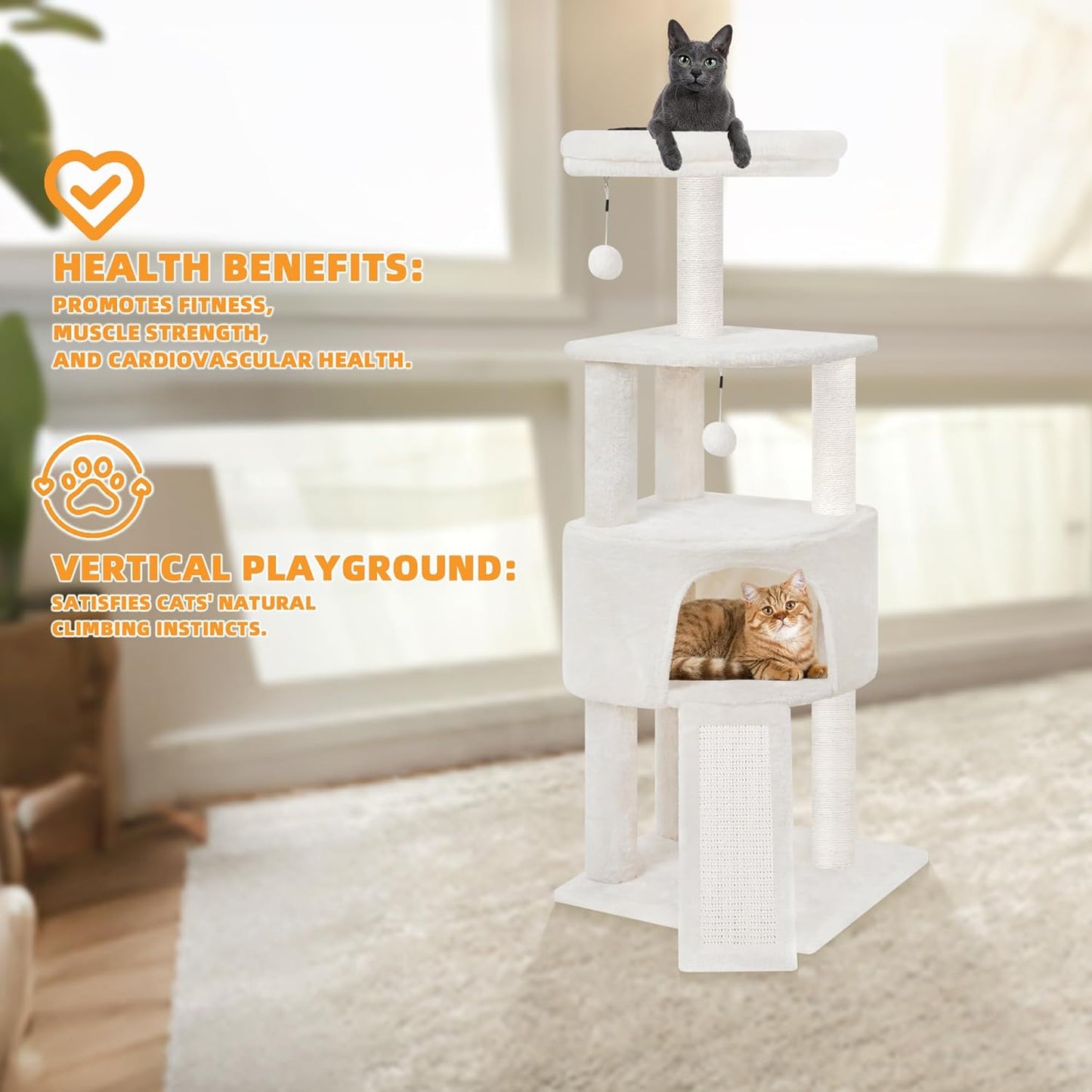 45in Cat Tree Tower with Big Condo for Indoor Kitten,Cat Tower with Sc