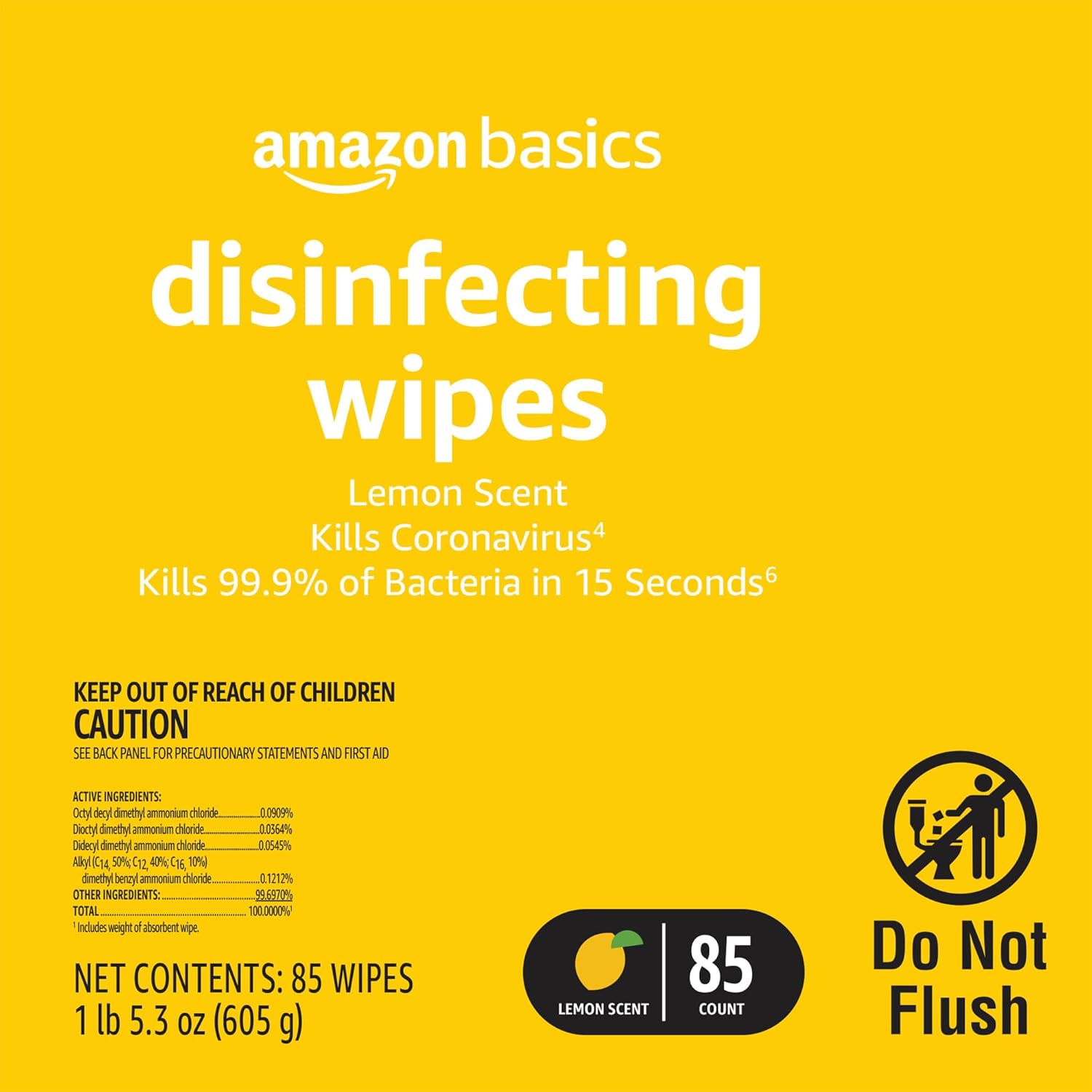 Amazon Basics Disinfecting Wipes, Lemon & Fresh Scent, Sanitizes/Clean
