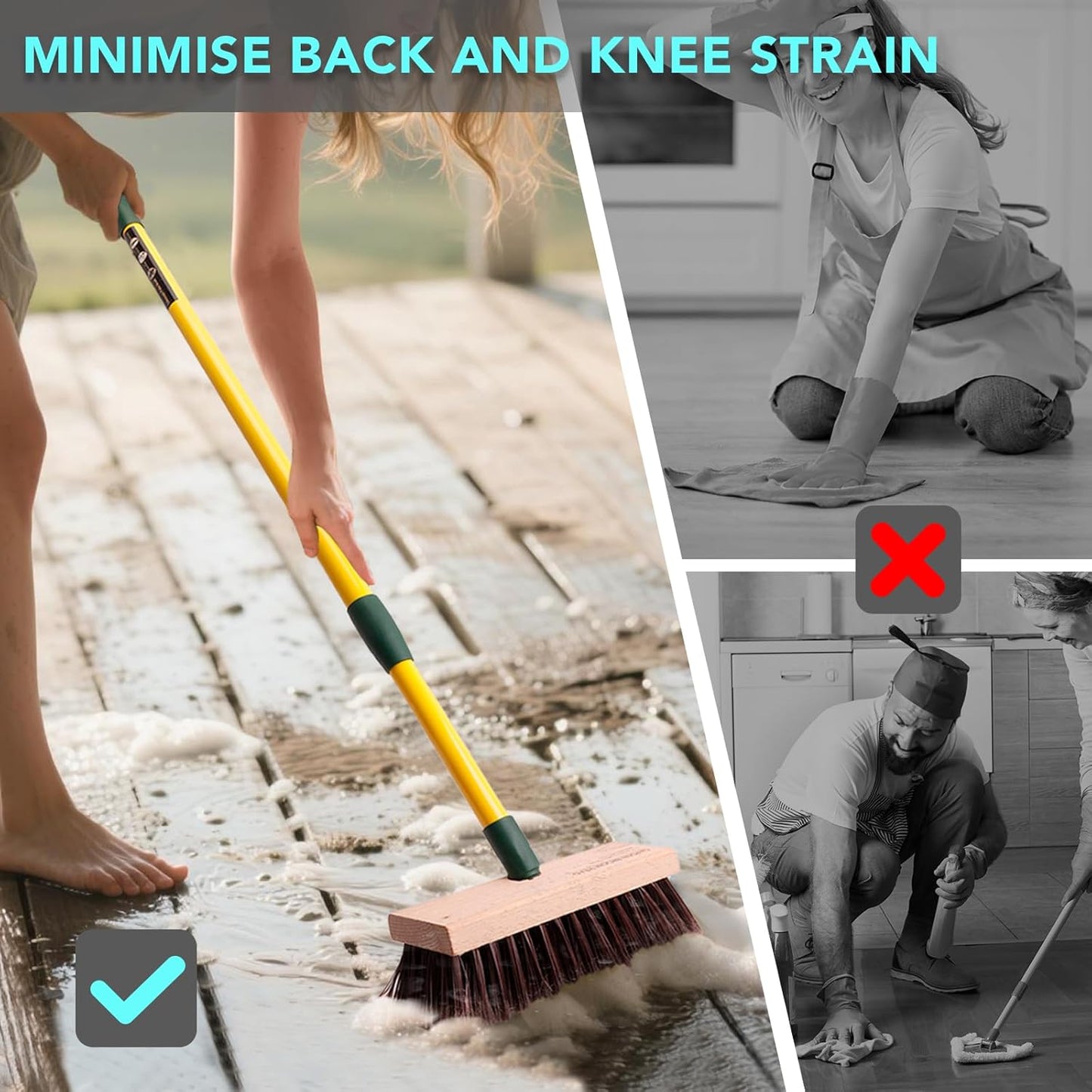 3-in-1 Wire Broom & Garden Brush Set – Adjustable 81-140cm Telescopic Handle with Nylon, Wire, and Gap Brushes for Weeding, Moss & Algae Removal, Patio Cleaning, Outdoor Scrubbing