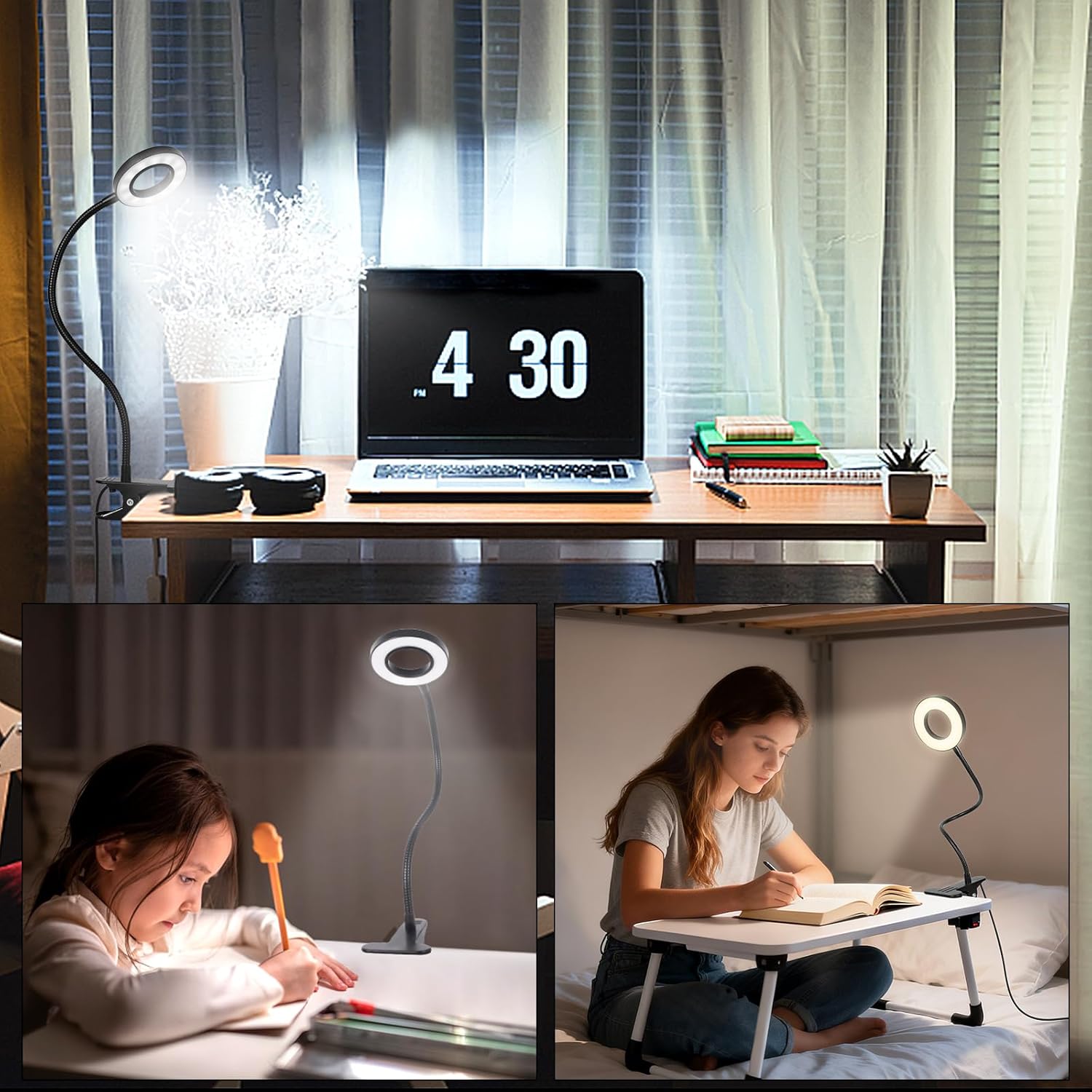 Desk Lamp Clip Light, 10 Dimmable Brightness 3 Light Modes Reading Lig