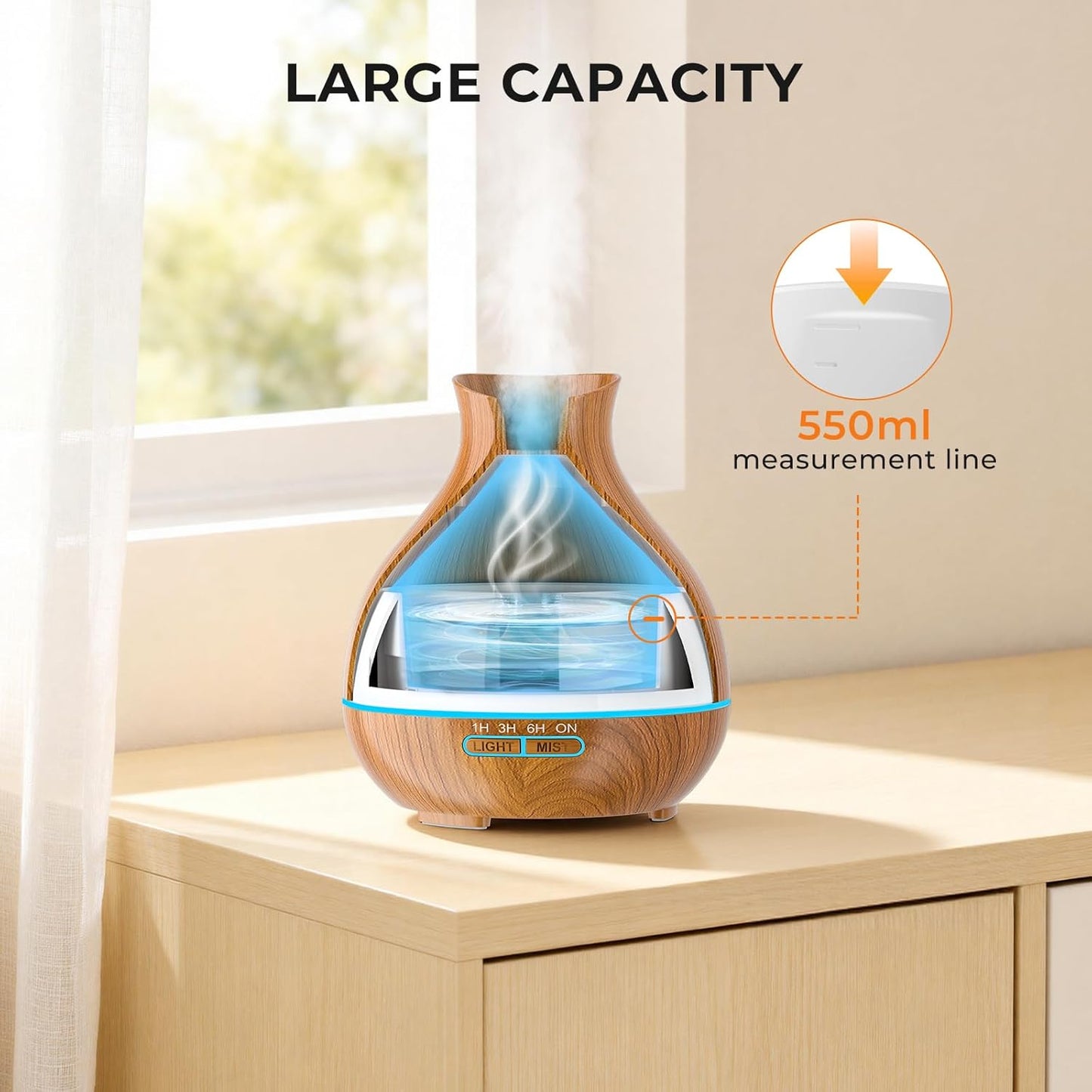 BZseed Aromatherapy Essential Oil Diffuser 550ml 12 Hours Wood Grain A