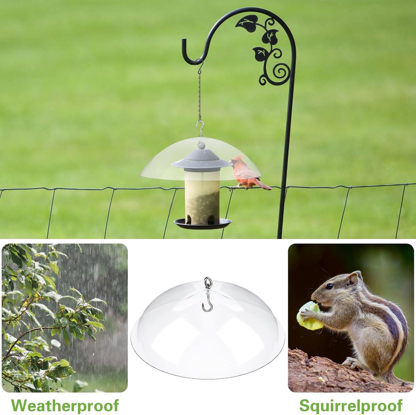 2 Pcs Bird Feeders Protective Cover Clear Squirrel Baffle Bird Feeder Squirrel Guard Round Protective Dome Rain Protective Cover with Chains for Hanging Bird Feeders Outdoor Garden - 10''