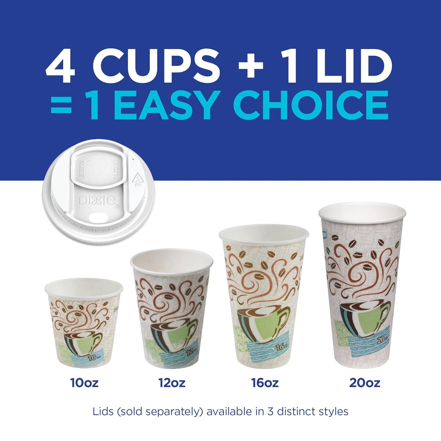 Dixie PerfecTouch 12 oz Paper Coffee Cups by GP PRO, Coffee Haze Design, 500 Count (25 Disposable Cups Sleeve, 20 Sleeves Case), 5342DX