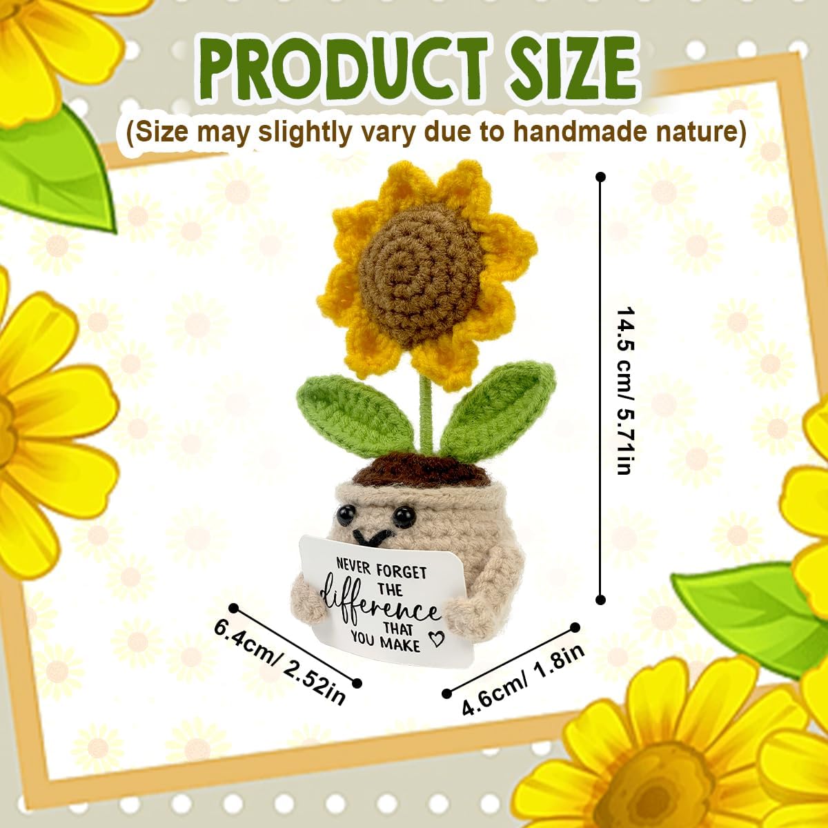 Mini Positive Crochet Sunflower Mothers Day for Mom, Cute Birthday Gifts for Women, Thank You Gifts for Teacher, Coworker, Friends and Sunflower Decor
