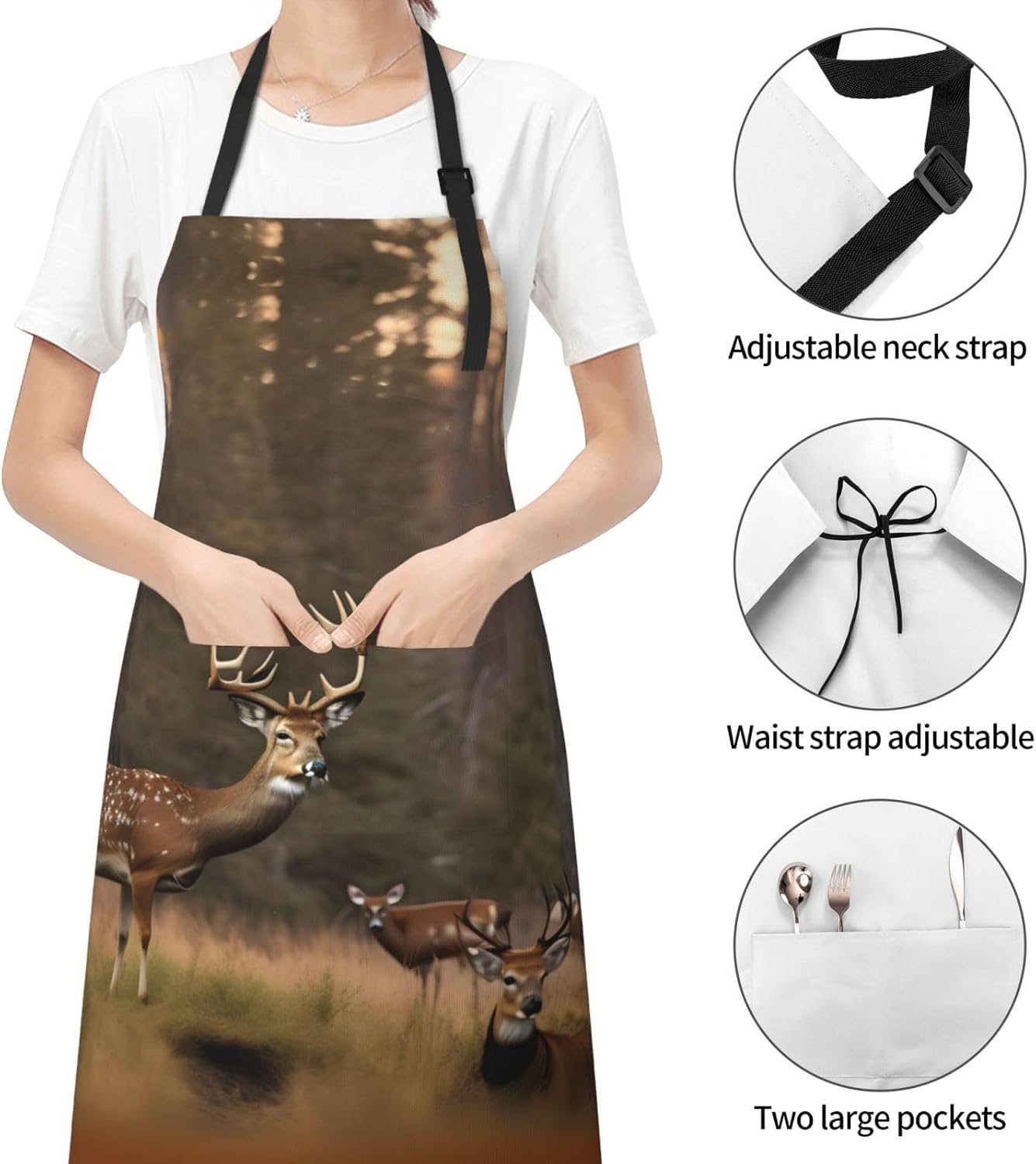 Deer Hunting Print Laundry apron 28x33 In Waterproof Kitchen Apron with Pockets for Cooking Baking