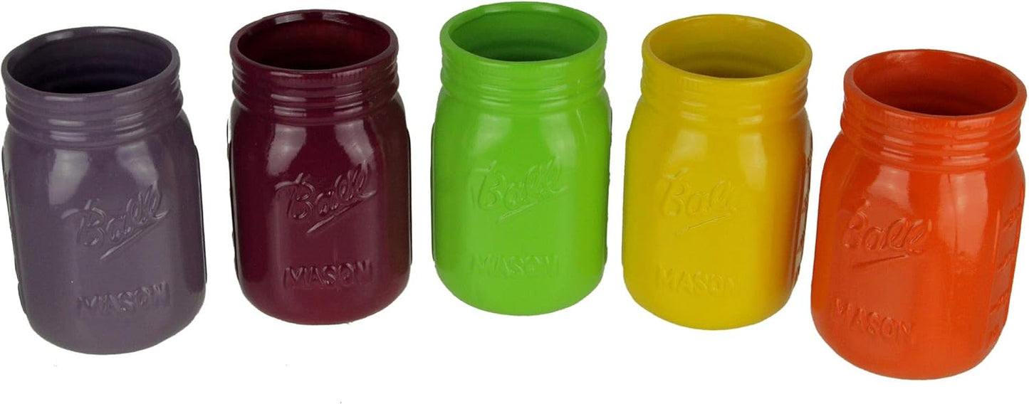 Bright and Colorful Ceramic Mason Jar Planters Set of 5