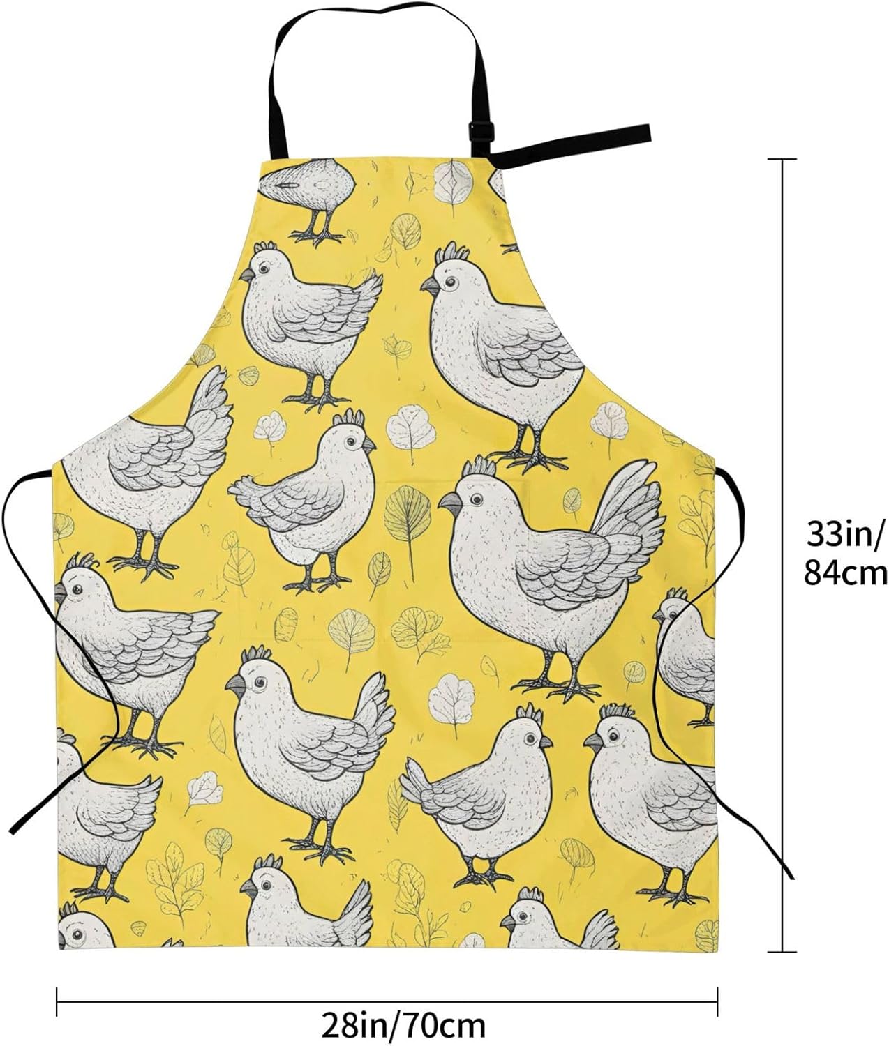 YELLOW chicken print Waterproof chef's apron with pocket apron for kitchen cooking baking barbecue and gardening
