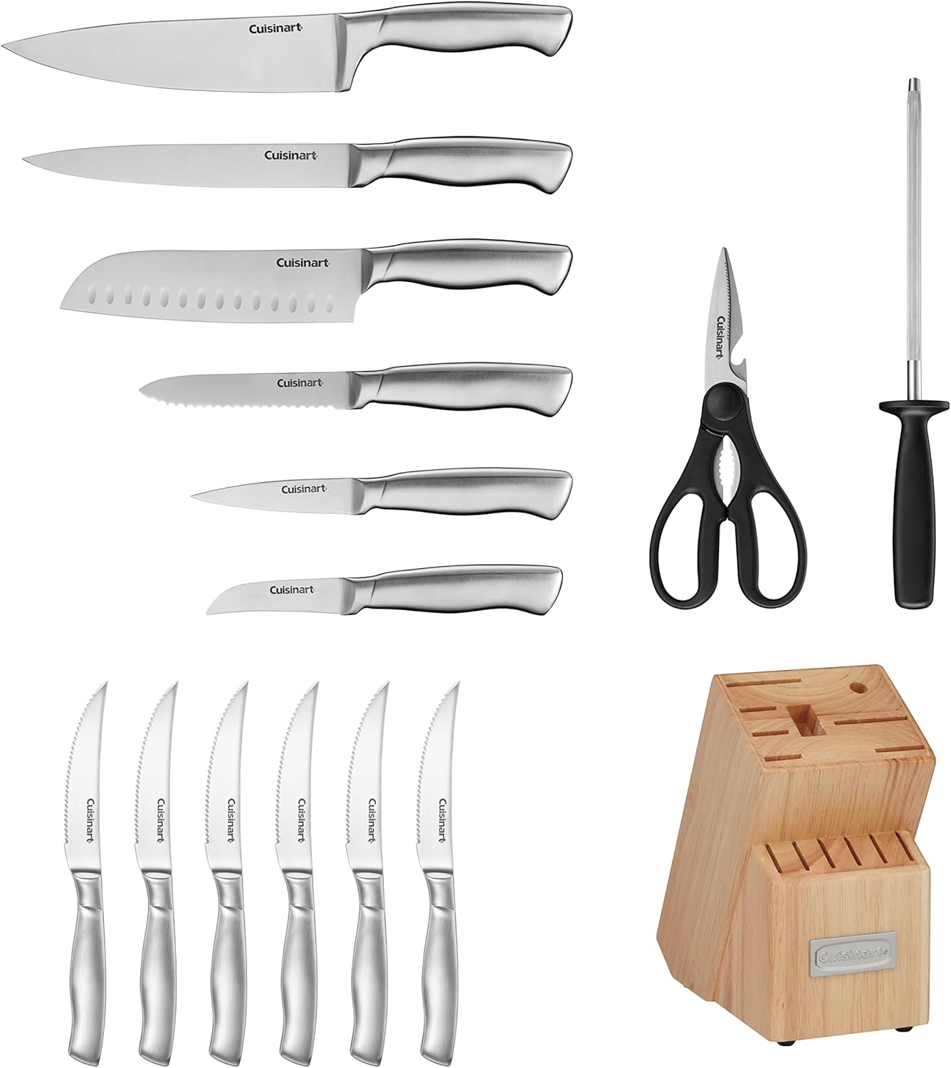 Cuisinart Block Knife Set 15pc Cutlery Knife Set with Steel Blades for