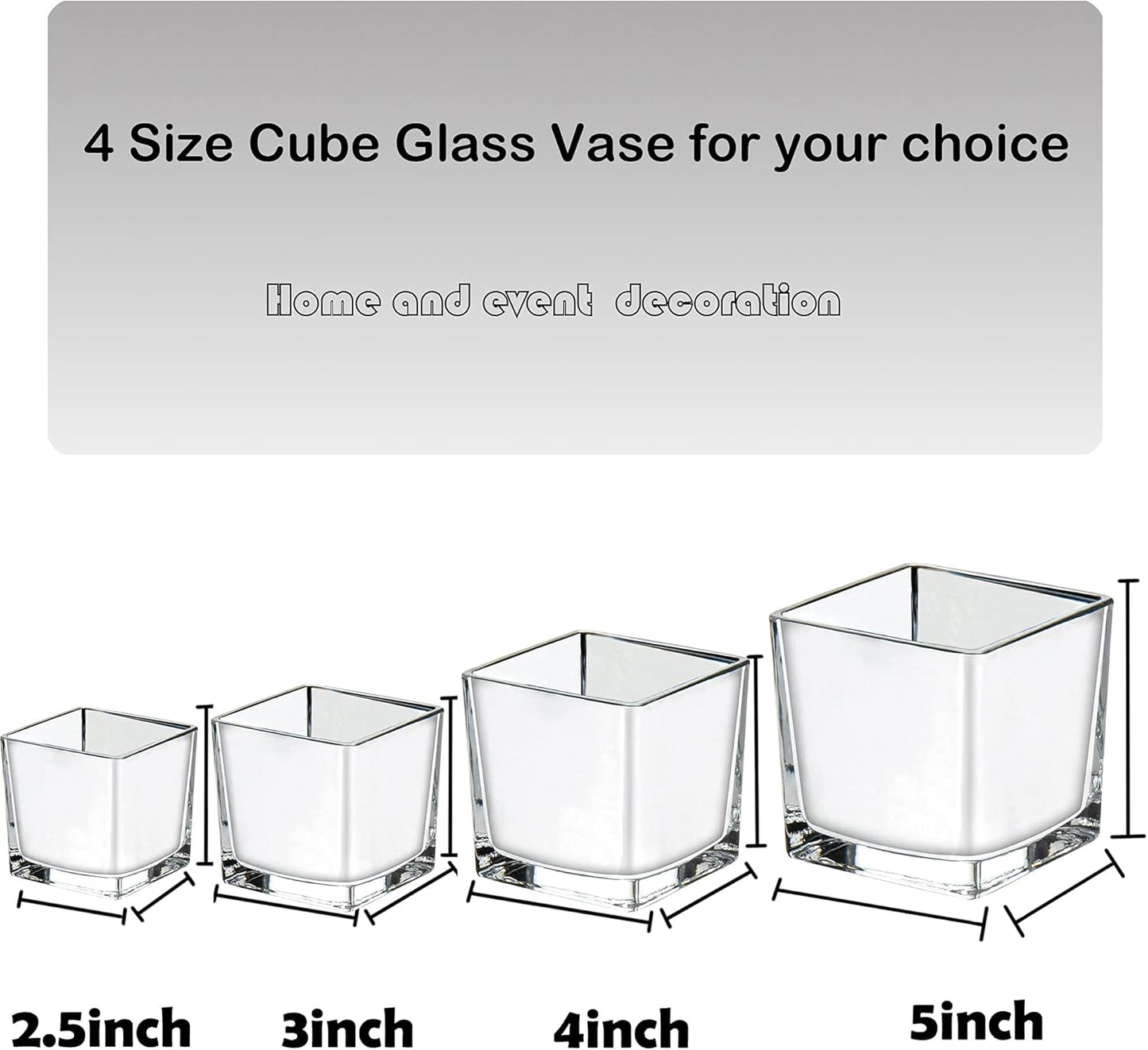 Square Glass Vases 5"x5" Cube Galvanized Vase Planter Candle Holder for Home Office Centerpiece Garden Wedding Party Decor, Set of 4