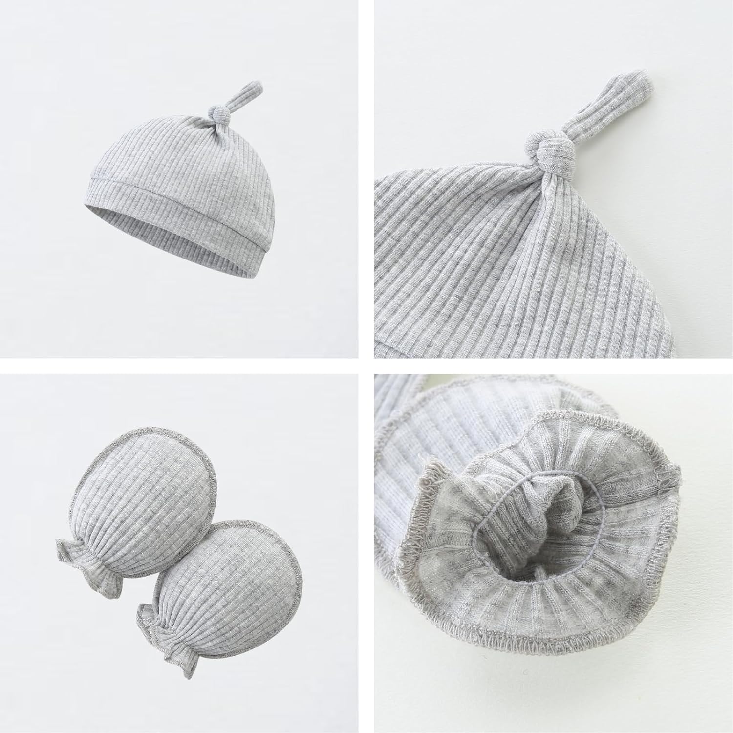 Baby Romper with Baby Mittens & Newborn Hats Footless Long Sleeve Soli