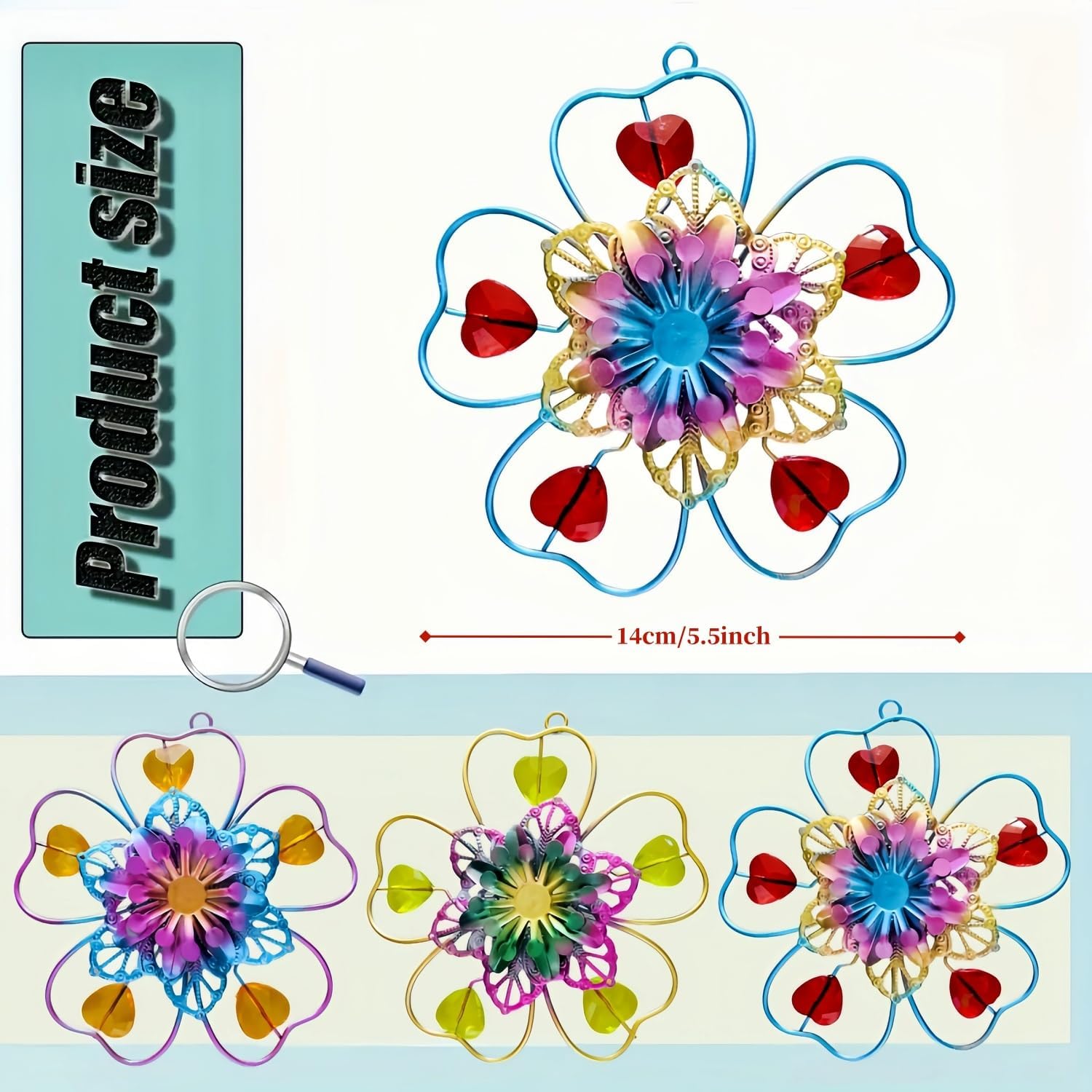 3PCS Metal Flower Wall Decor, 5.5" Colorful Metal Floral Wall Art Deco