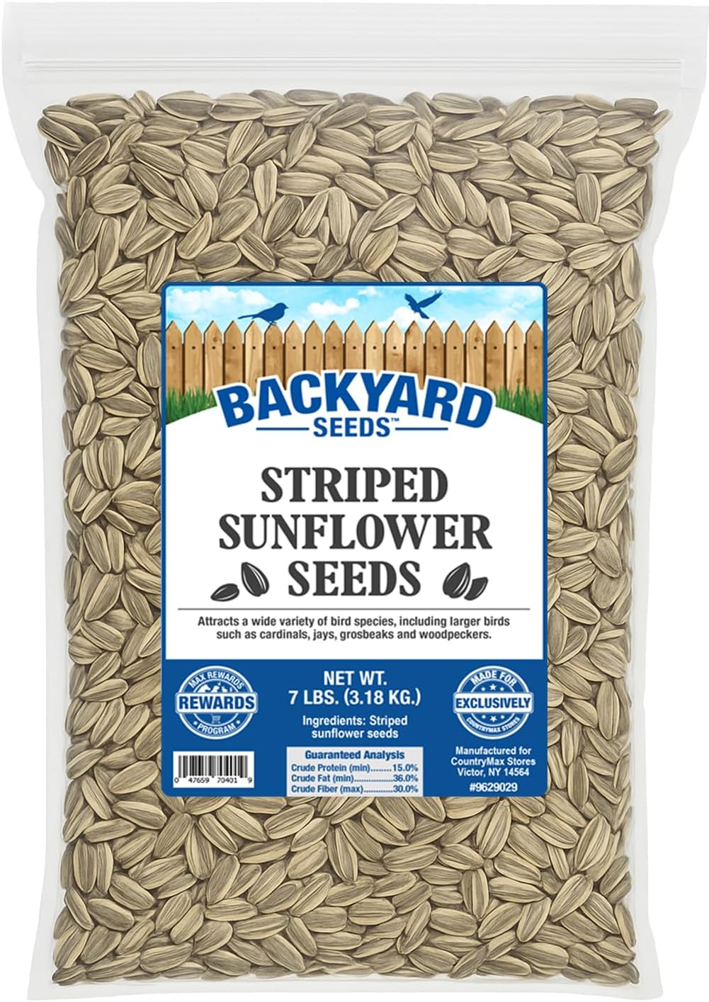 CountryMax Backyard Seeds Striped Sunflower Seeds for Cardinals 7lbs -