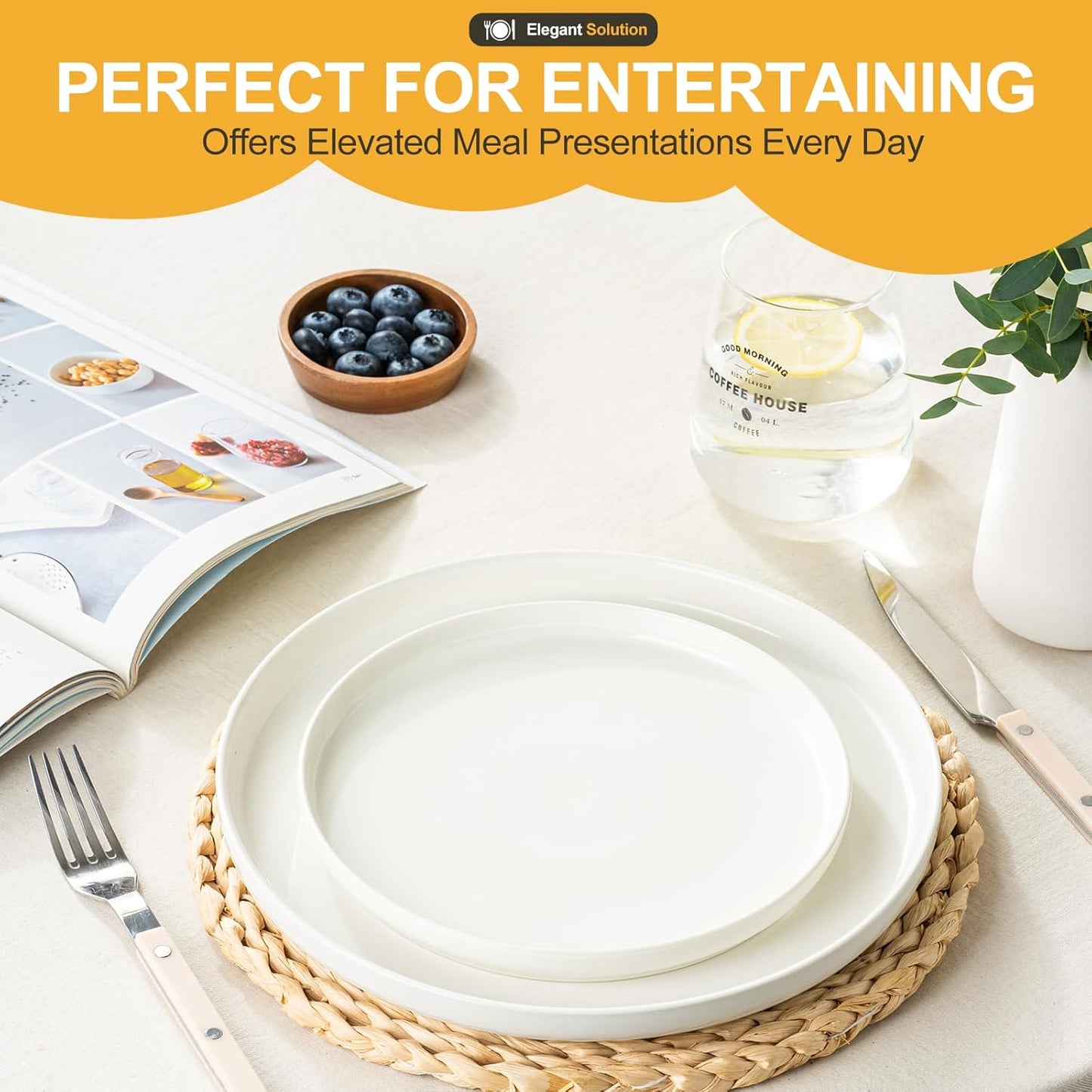 EWFEN Plates and Bowls Sets, 12 Pieces Ceramic Dinnerware Set for 4, S