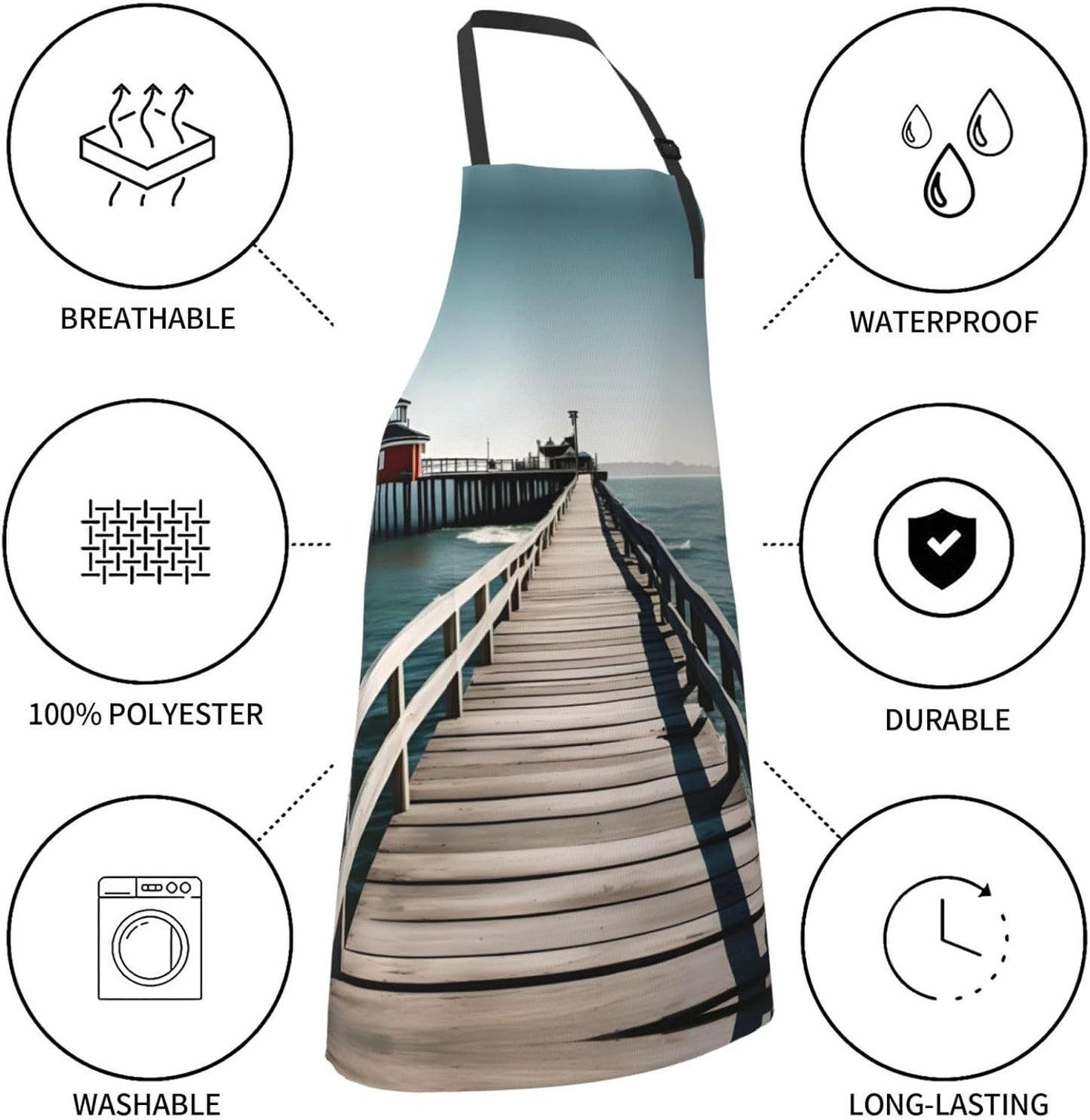 Coastal Pier print Waterproof chef's apron with pocket apron for kitchen cooking baking barbecue and gardening