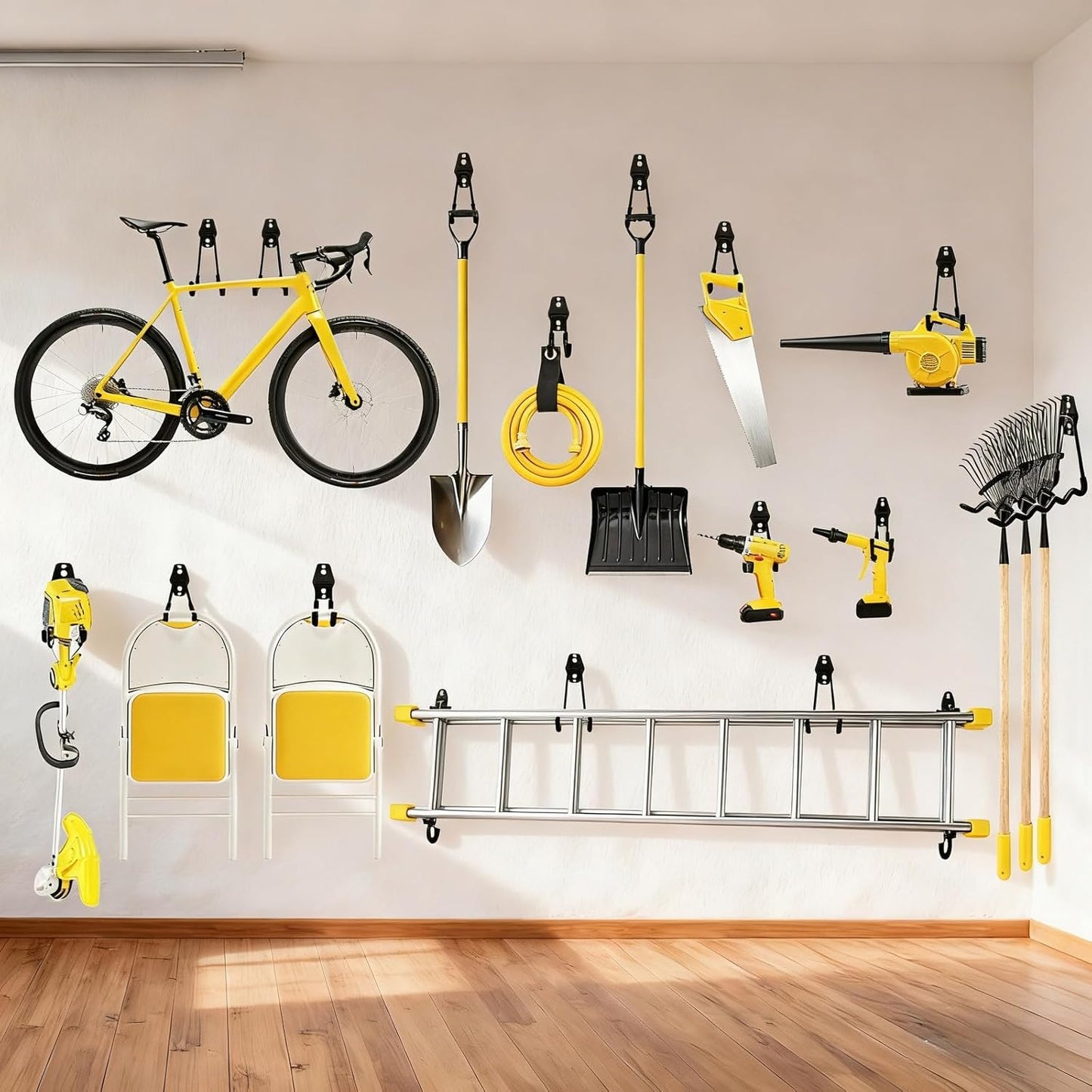4 Pack Garage Hooks Heavy Duty with Anti-Slip Coating, Steel Utility Wave Hooks for Hanging Ropes, Bikes, Garden Tools, Hoses and More (Black)