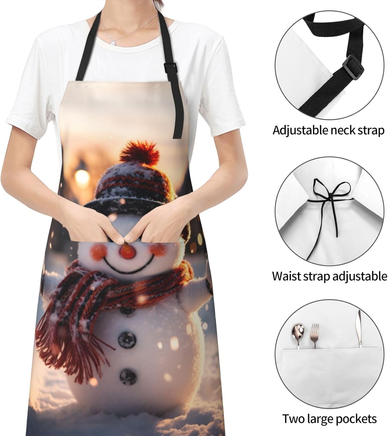 Christmas Snowman print Waterproof apron with pocket adjustable cooking apron for adult kitchen bibs to bake