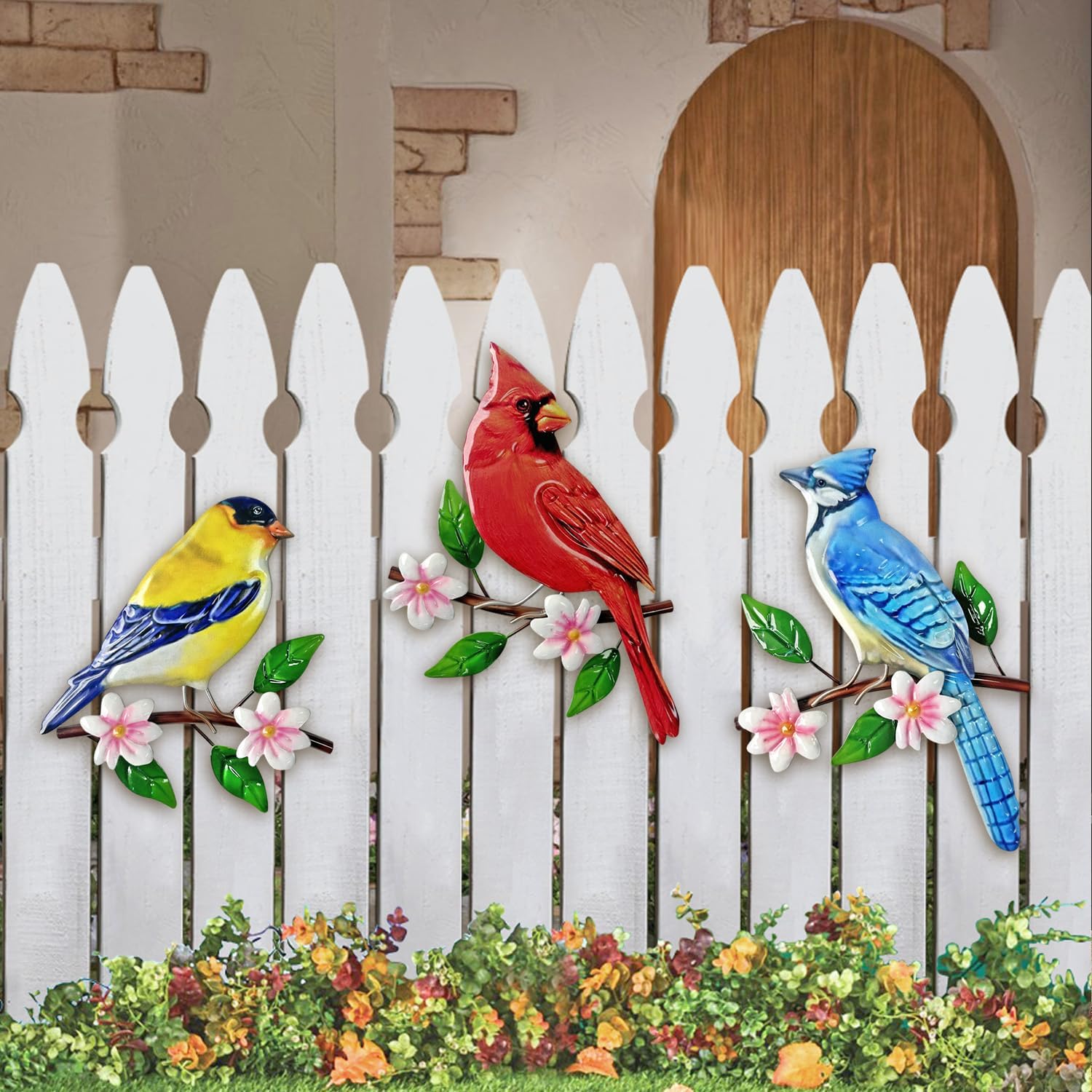 WAIU Cardinal Birds Wall Art - Set of 3 Metal Hanging Decor, for Indoo