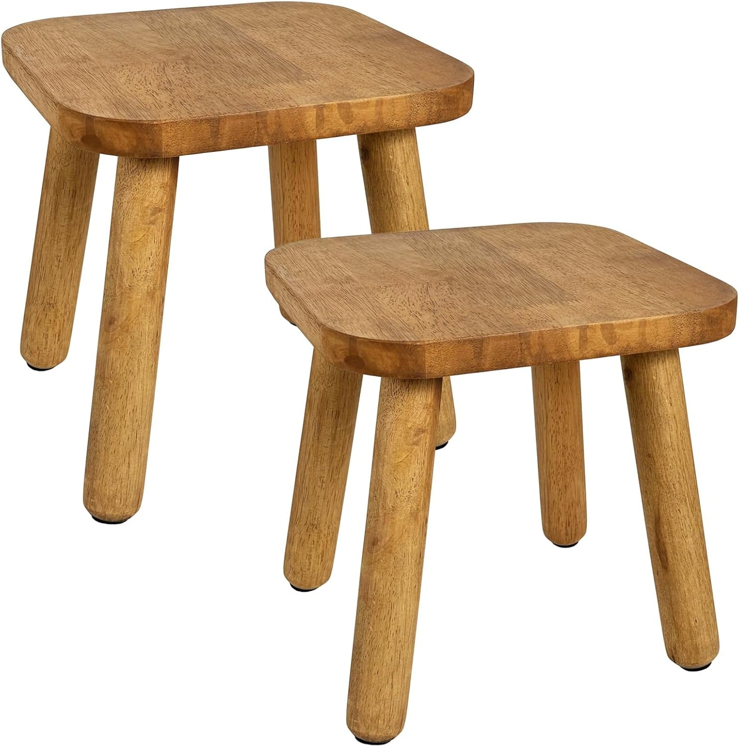 2 Pack Small Wooden Step Stools 9 Inch, Non-Slip One Step Stool Holds 300 lbs, Sturdy Bathroom Stool Plant Stand Square Footstool for Bedroom, Bathroom, Nursery, Easy Assembly