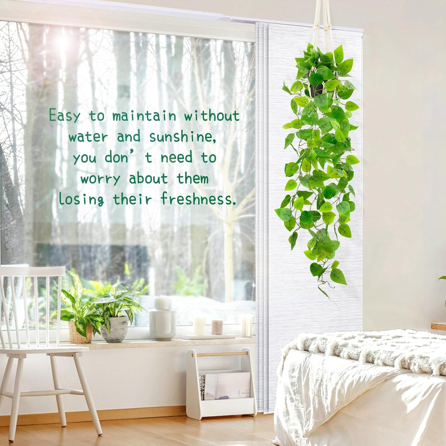 Fake Pothos in Rope - Hanging Pot, Artificial Pothos Plants for Home Decor Indoor Macrame Plant Hanger with Faux Vine Hanging Planter Greenery for Bedroom Bathroom Kitchen Office Decor