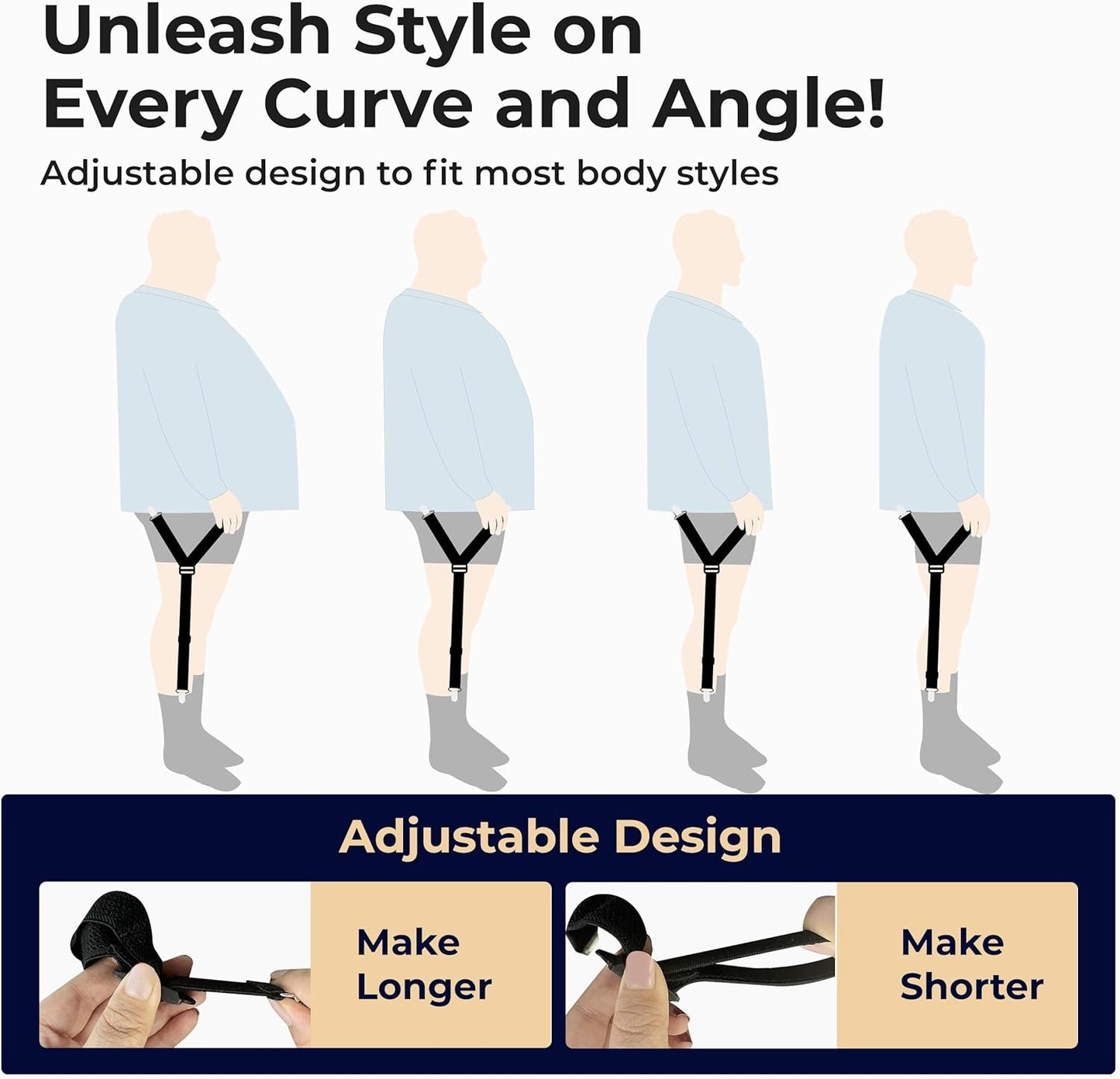 Shirt Stays Adjustable Soft and Smooth Elastic with Non Slip Clips Per