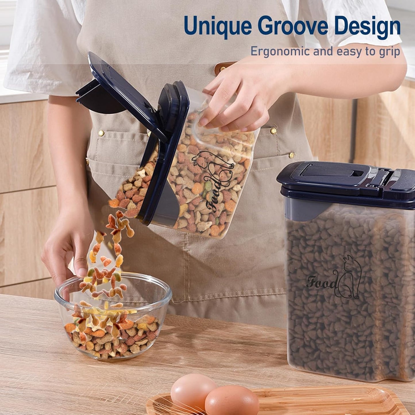 Cat Food Storage Container Combo (4.2QT and 1.6QT),2 Pcs Airtight Pet Food Containers with Pour Spout,Cat Treat Bin with Measuring Cup,Travel Cat Dog Food Container,BPA Free,Easy Grip