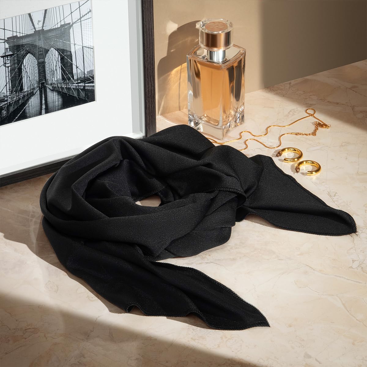 KISS COLORS & CARE Soft Satin Wrap Scarf - Black, Long Lasting, Multi-