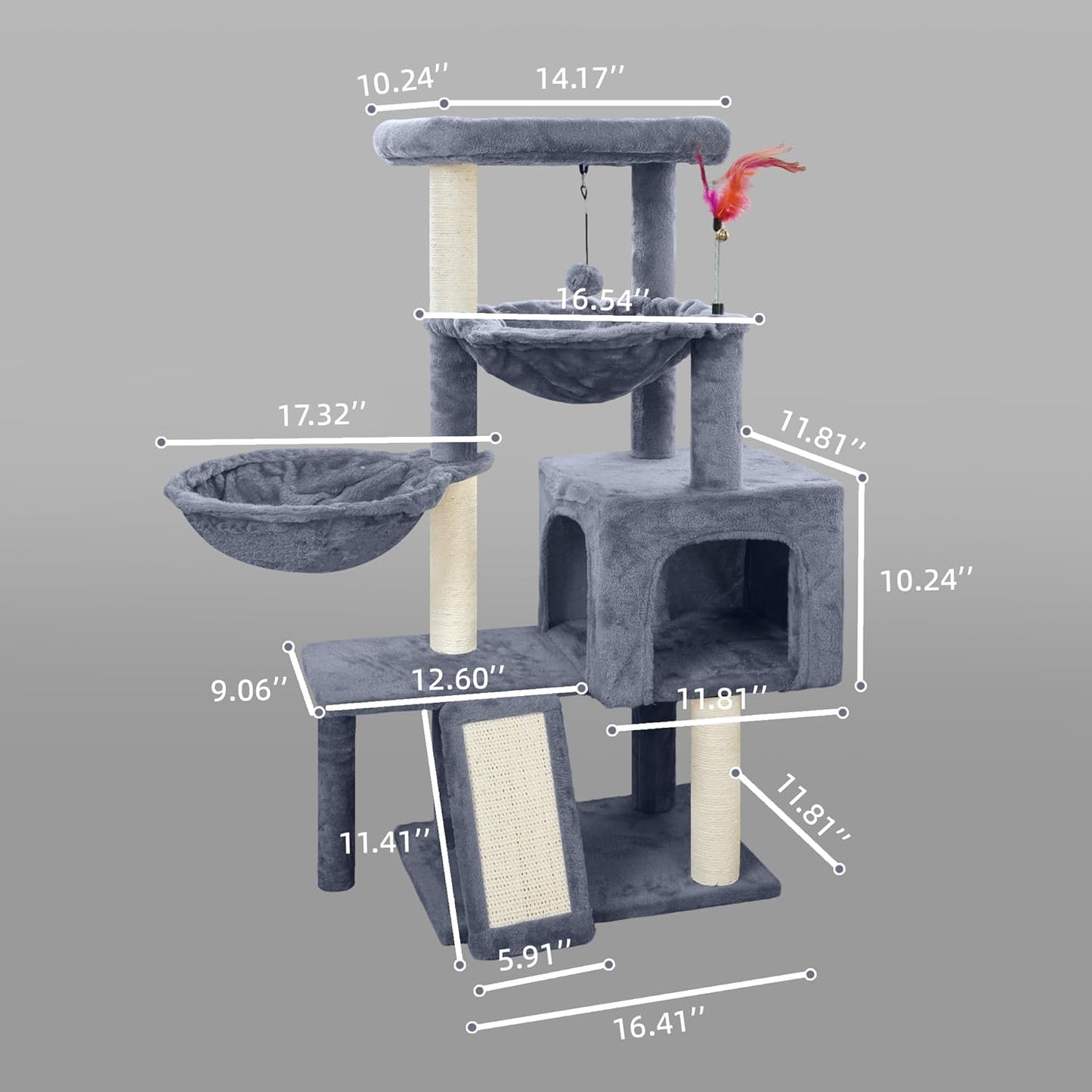 Cat Tree with Cat Condo and Two Hammocks, Cat Tree with Scratching Pos