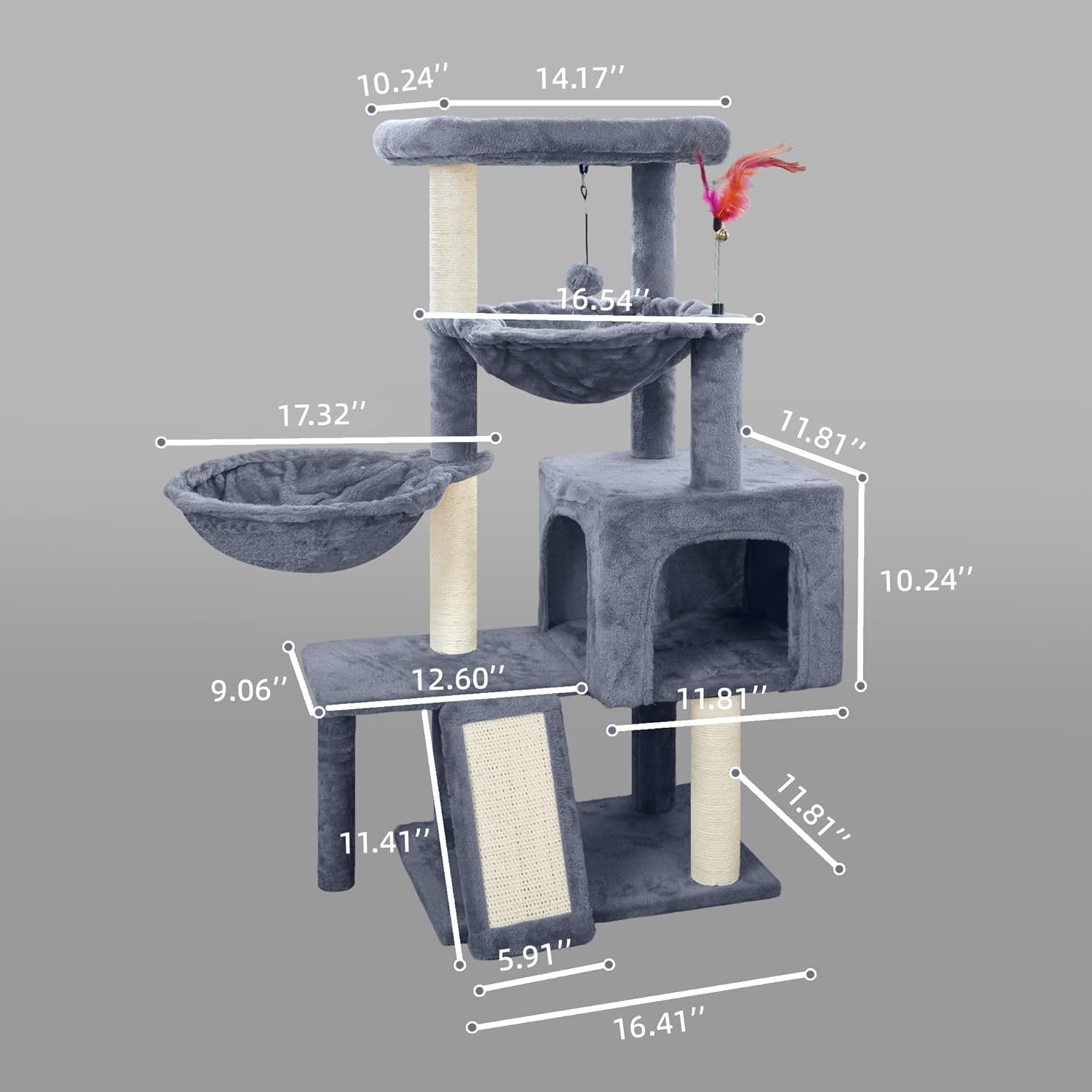 Cat Tree with Cat Condo and Two Hammocks, Cat Tree with Scratching Pos