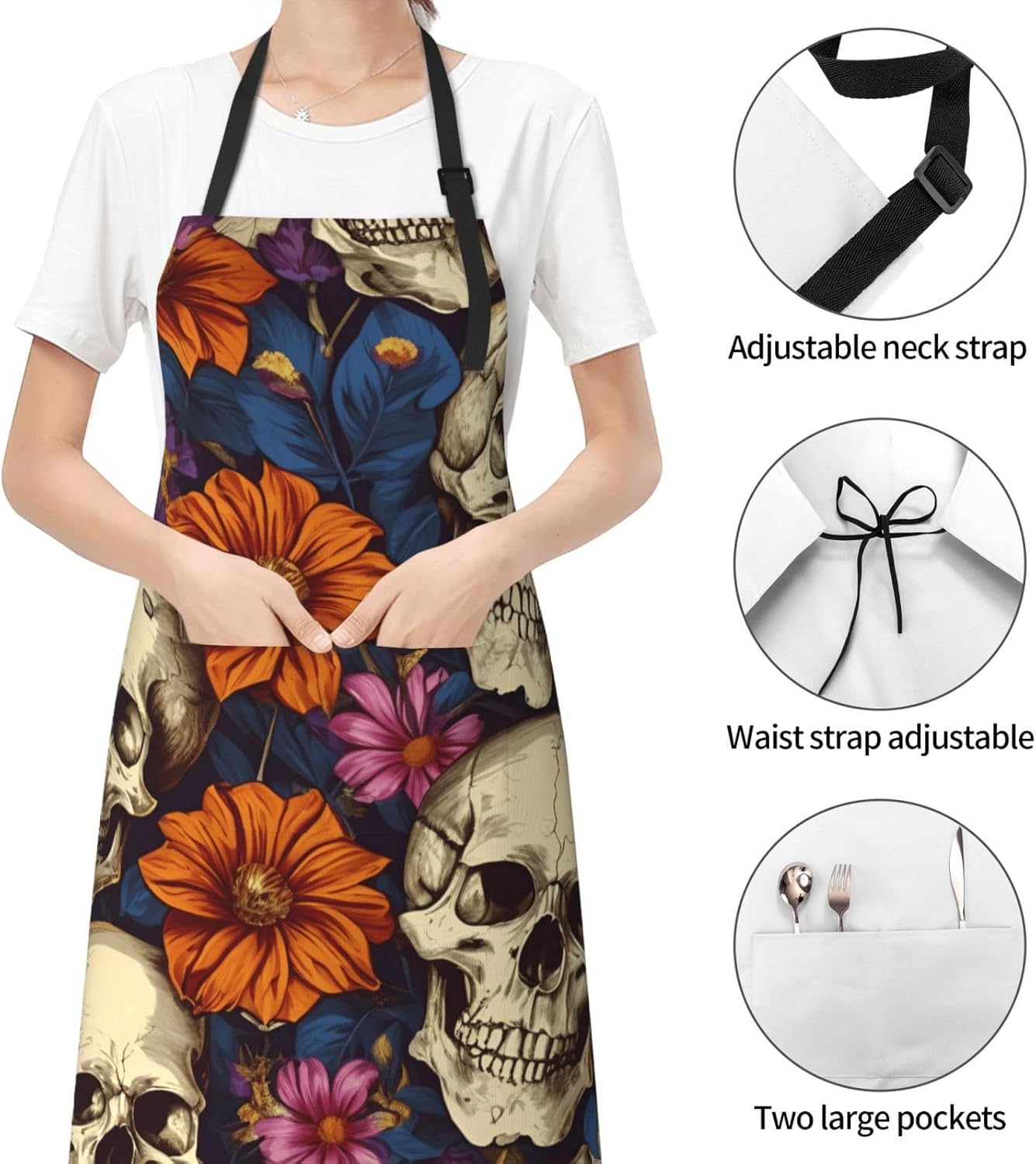 YANYU skull Print 28x33 In Kitchen Apron Stylish Chef Apron with Pocke