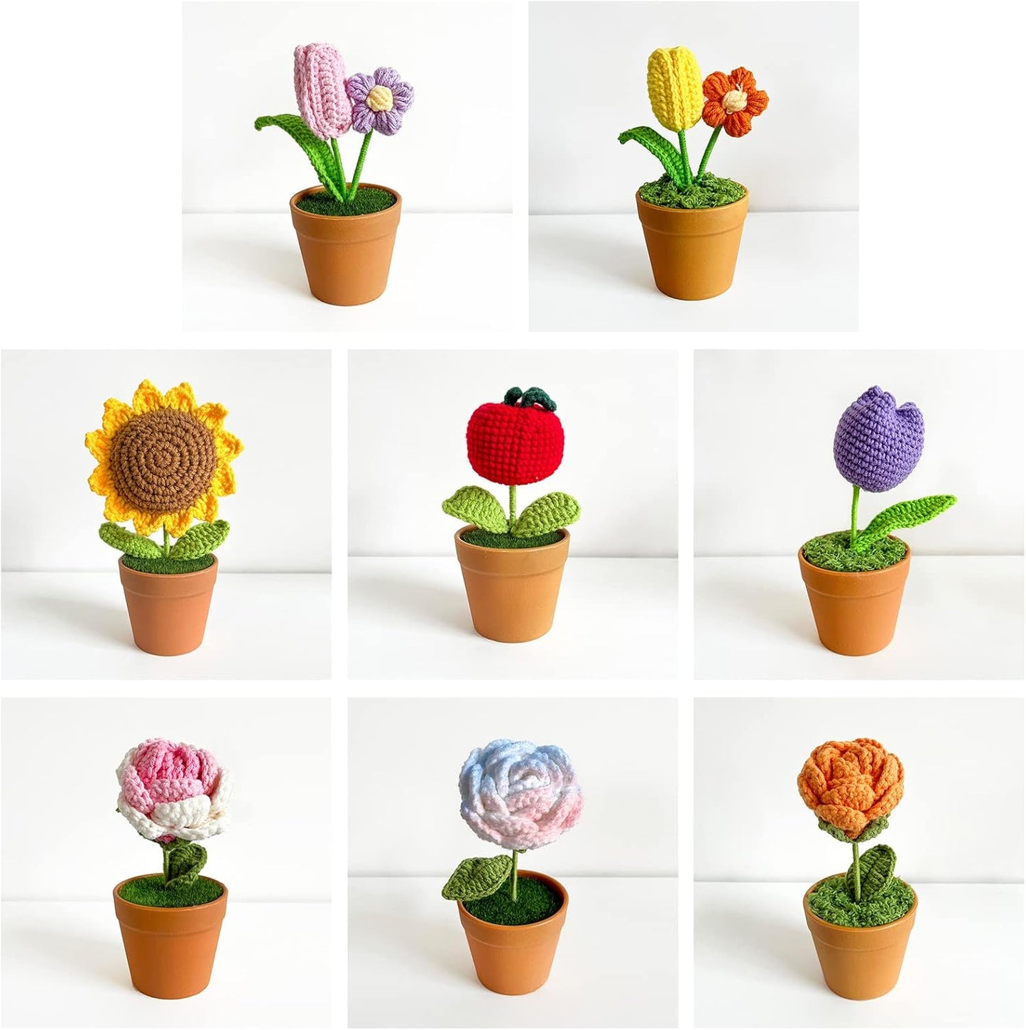 Potted Plants,Handwoven Bouquet Potted Knitted Bouquet Accessory Household for Indoor Outdoor Garden Yard Supplies