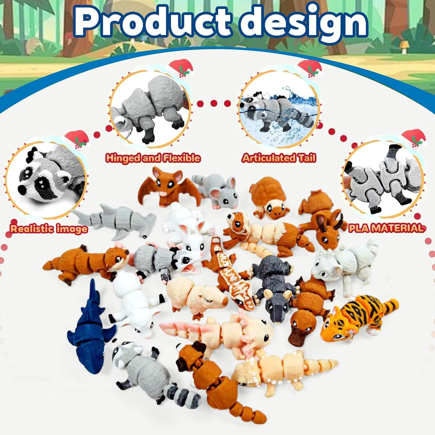 21 Pcs Mini 3D Printed Animal Statues - Movable Joints Realistic Collectible Figurines Set for Adults, Home Office Desk Decoration & Display