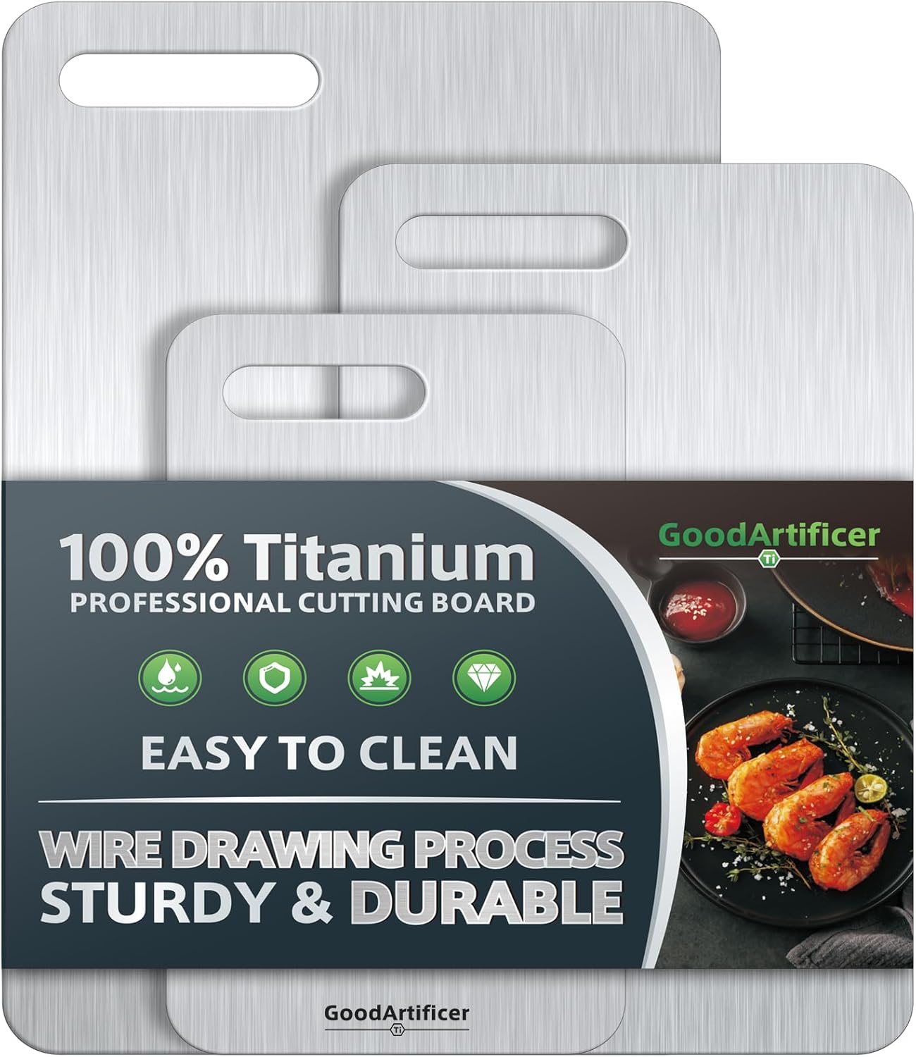 Titanium Cutting Boards Set of 3, 100% Pure Titanium Kitchen Cutting B