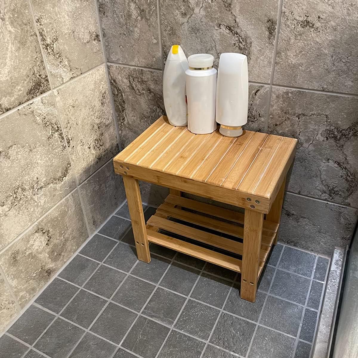 HOIGON 2 Pack 13 Inches Bamboo Step Stool, Bamboo Foot Stool with Storage Shelf, Non-Slip Stepping Stools for Home, Garden,Bathroom