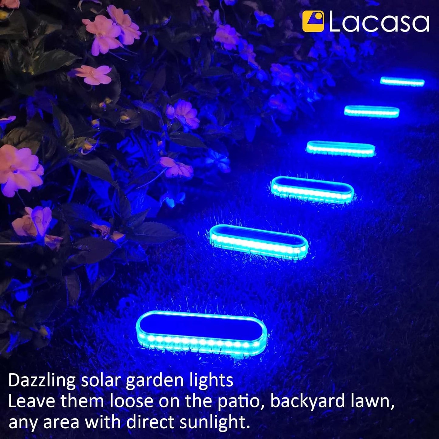 Lacasa Solar Deck Lights, 4 Pack 40LM Solar Powered Step Lights Blue Light, LED Dock Light Outdoor In-Ground Lights IP68 Waterproof Auto ON/Off for Garden Stairs Driveway Pathway Lighting