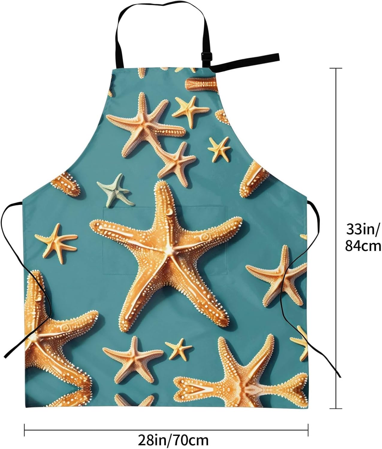 Beach Starfish Print Laundry apron 28x33 In Waterproof Kitchen Apron with Pockets for Cooking Baking
