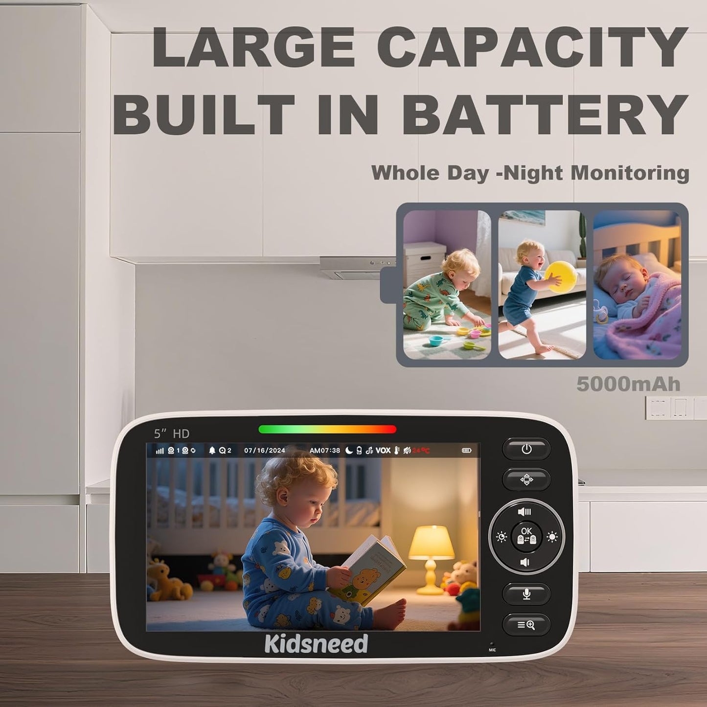 Kidsneed Baby Monitor with Camera and Audio - 5 inch 720P Video Baby M