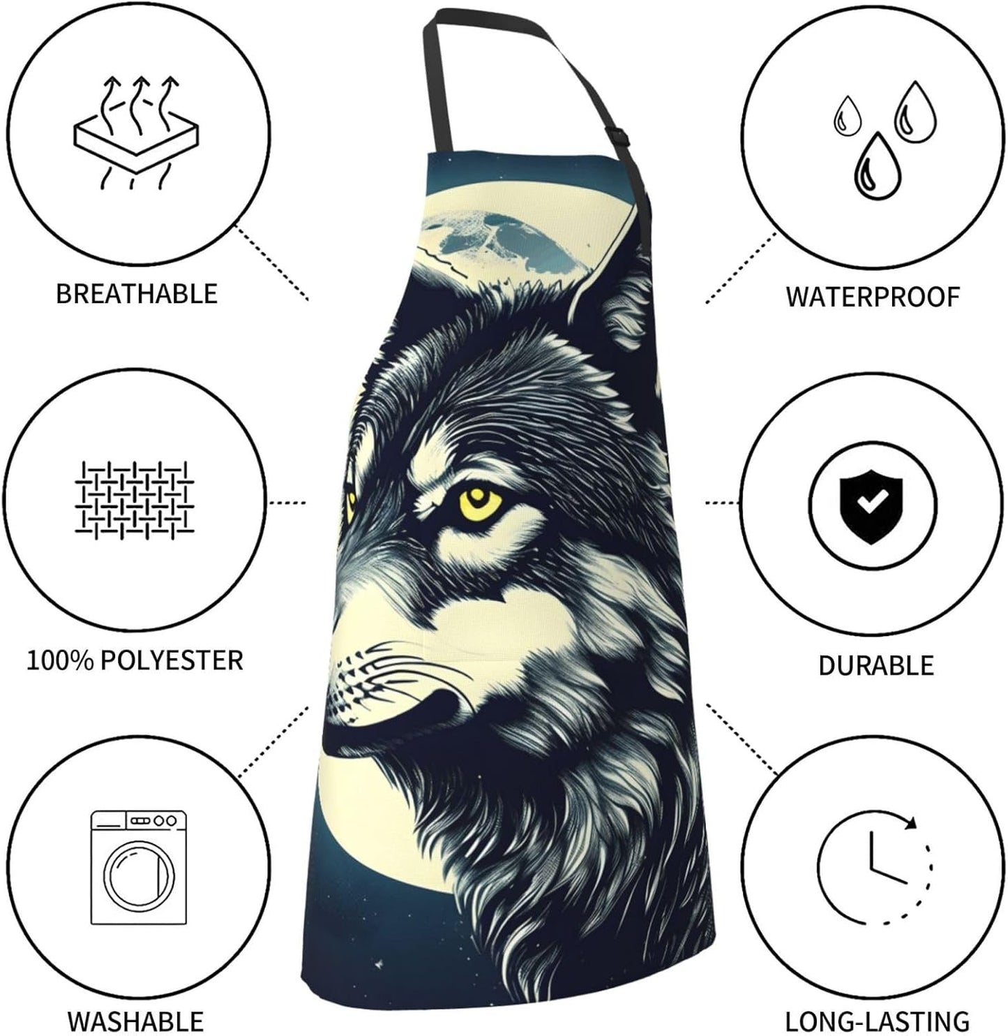 YANYU Wolf Night Moon Print 28x33 In Kitchen Apron Stylish Chef Apron with Pockets for Cooking Baking Painting