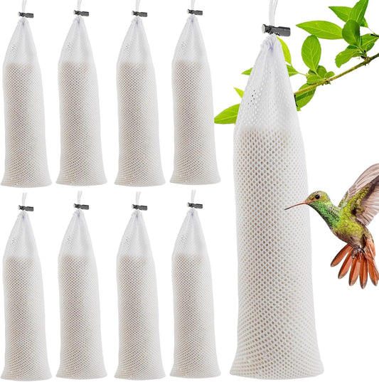 GXXMEI 8PCS 3.9" x 15.7" White Finch Sock Feeder for Outdoor, Durable Thistle Seed Feeder Sacks, Bird Food Supply Tools for Garden Yard Wild Finch Feeding