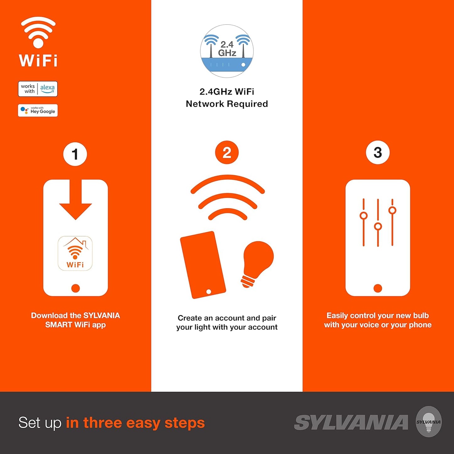 SYLVANIA Wifi LED Smart Light Bulb, 60W Equivalent Full Color and Tunable White A19, Dimmable, Compatible with Alexa and Google Home Only - 4 Pack (75674)
